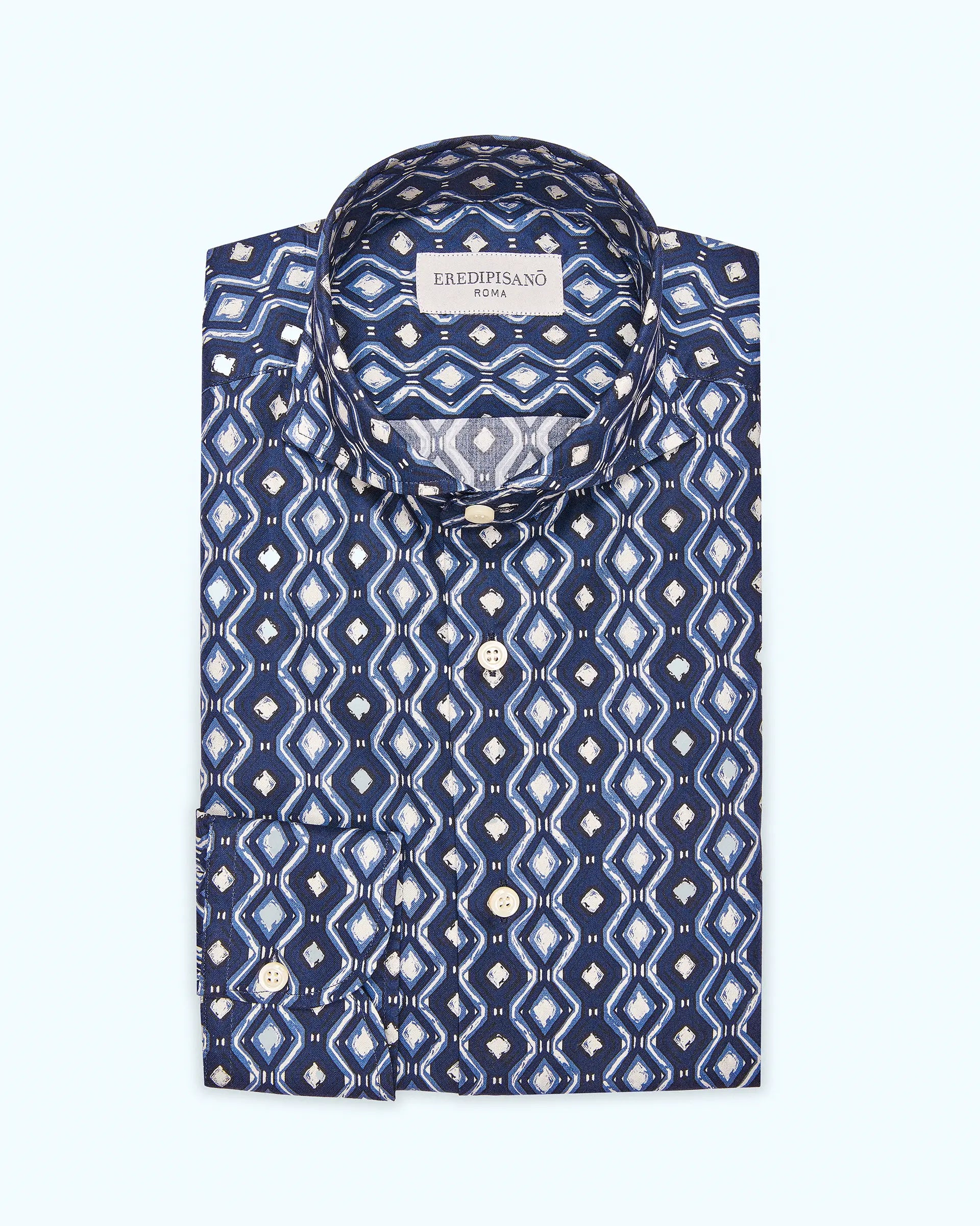 Camicia fantasia su sfondo blu modern fit collo Firenze