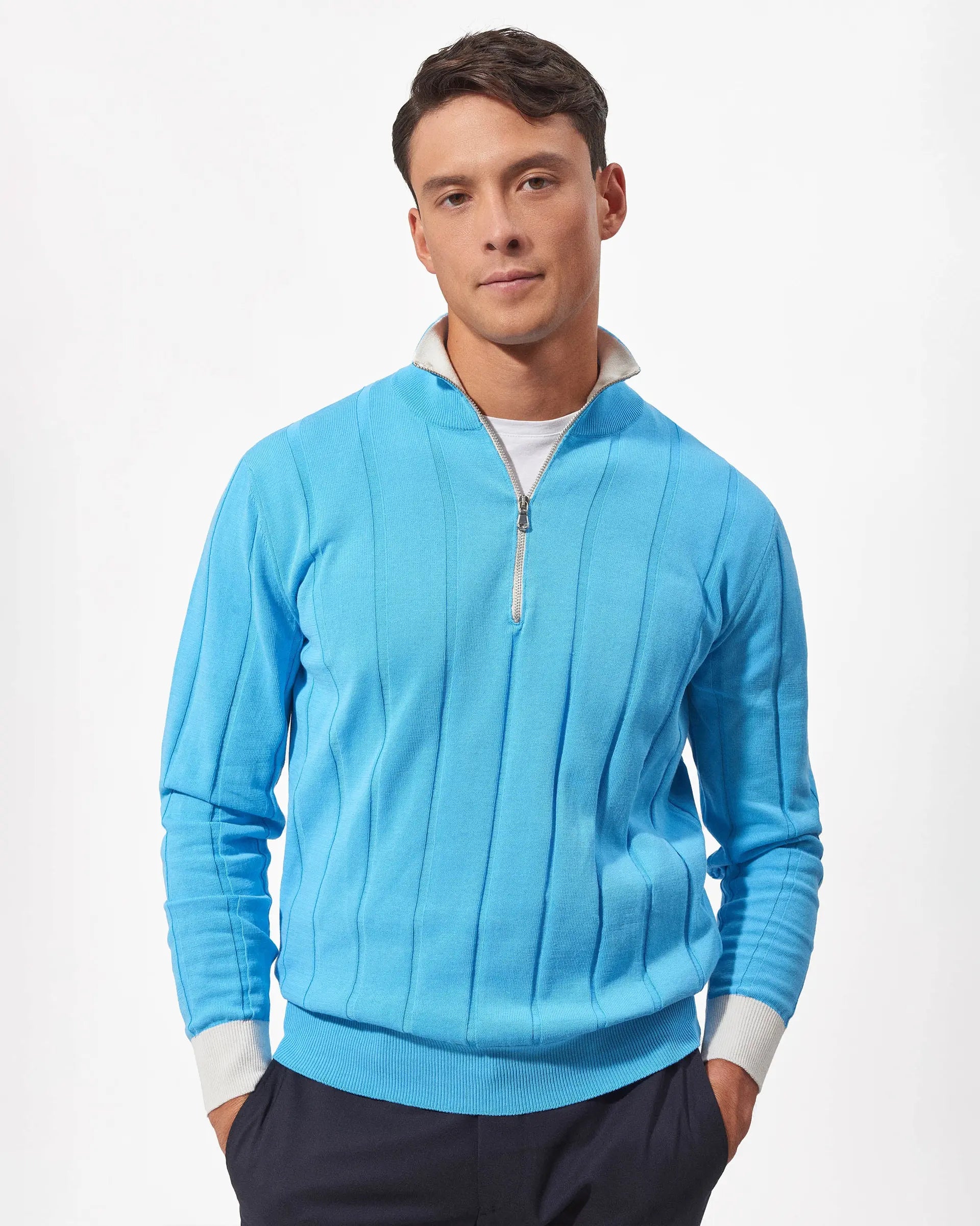 Light blue cotton half zip sweater 12 gauge