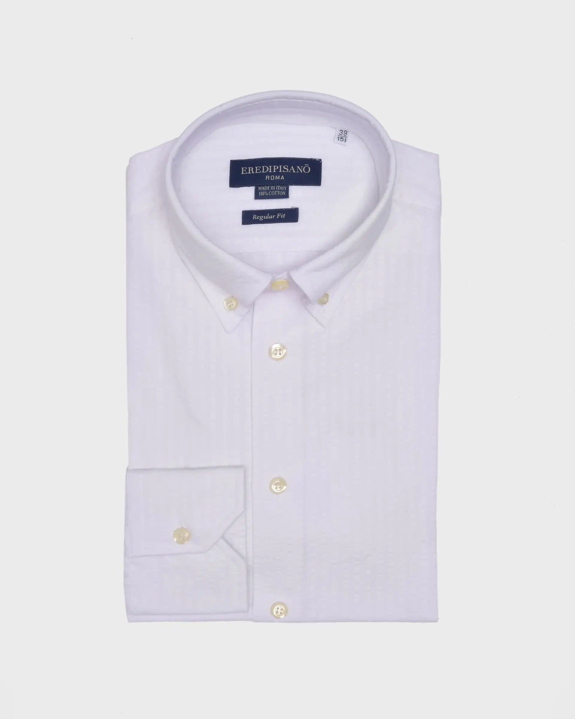 Regular Fit White Seer Sucker Shirt with Button Down Collar
