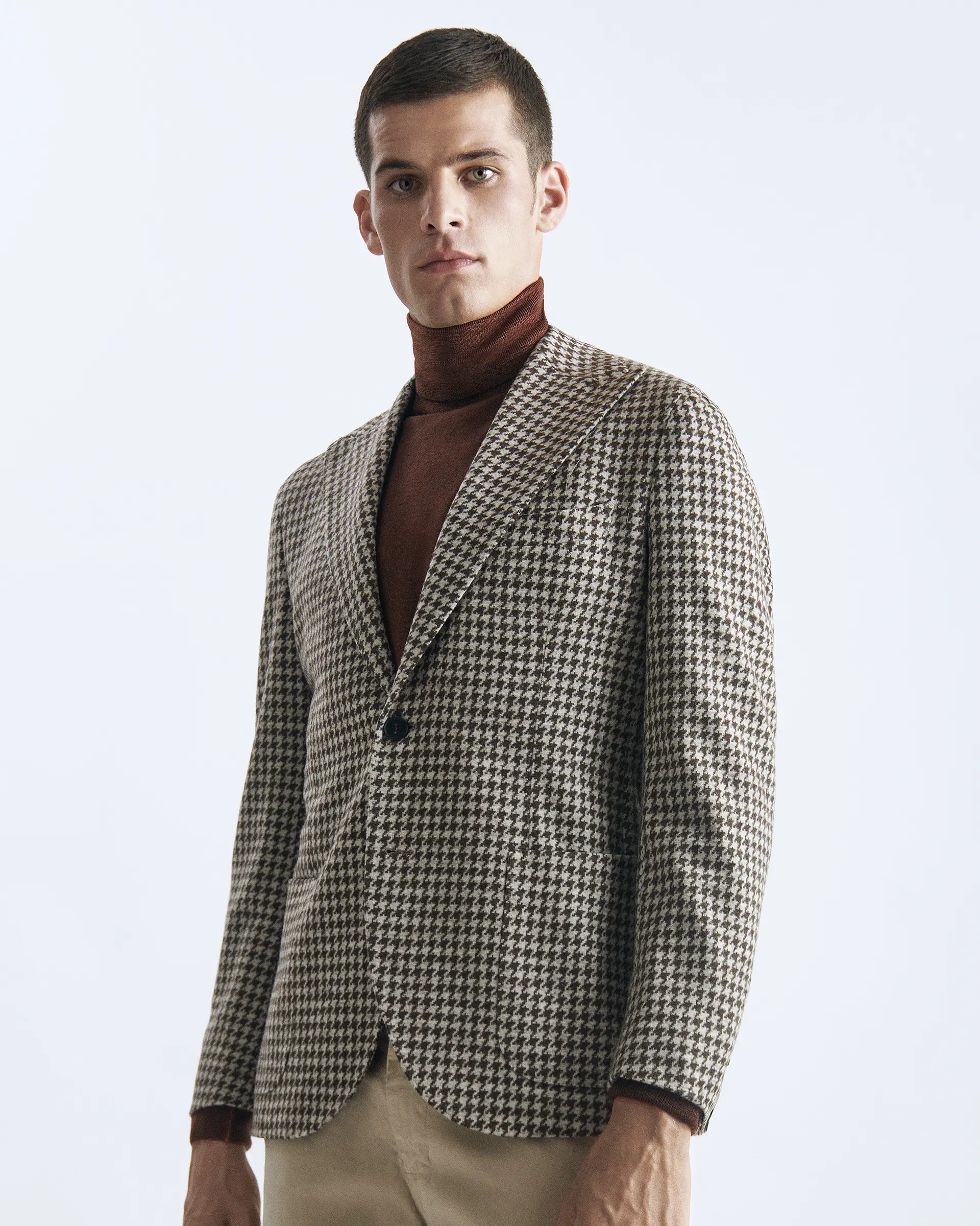 Beige and brown houndstooth jacket in Vitale Barberis &amp; Canonico Supersonic fabric