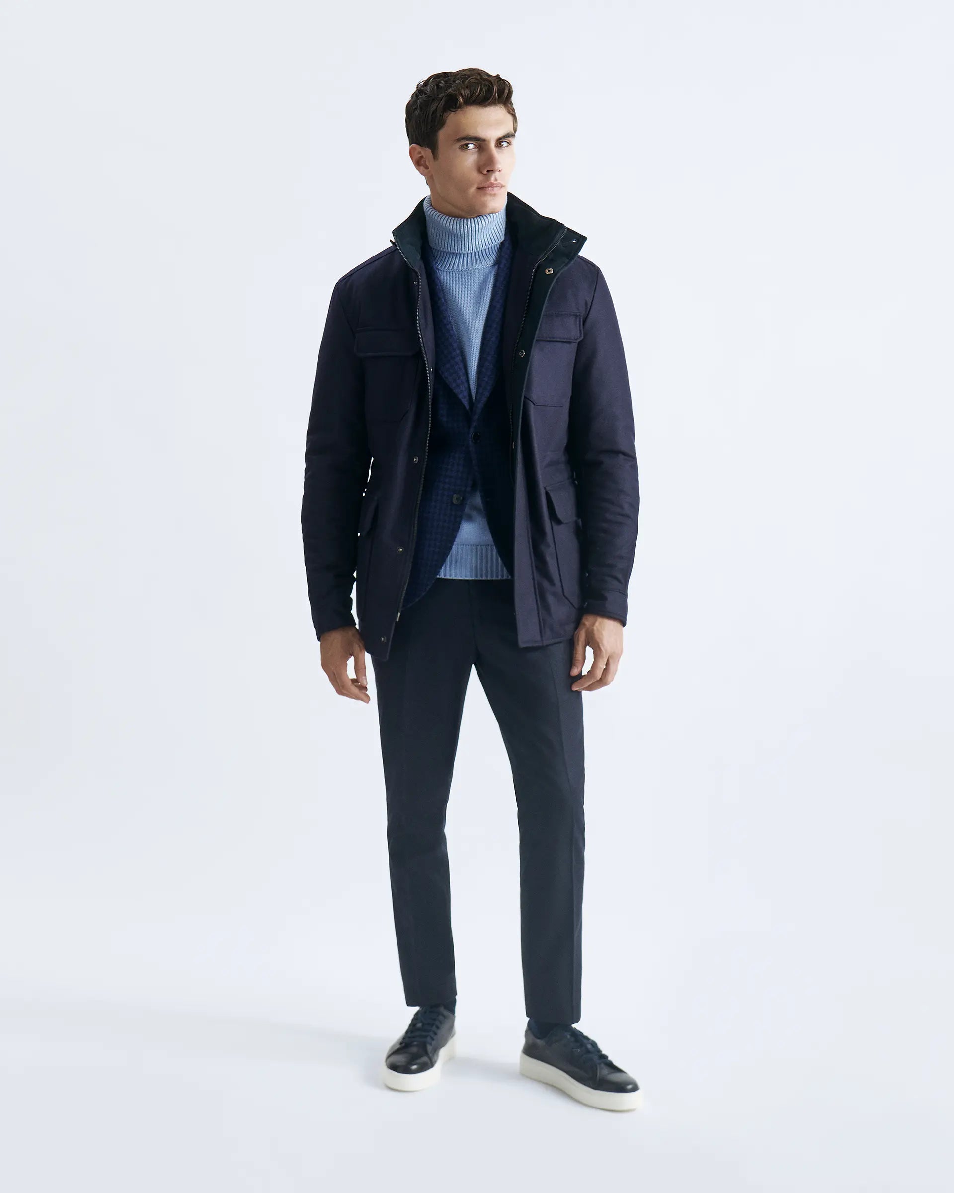 Field Jacket  blu in pura lana tessuto Vitale Barberis & Canonico
