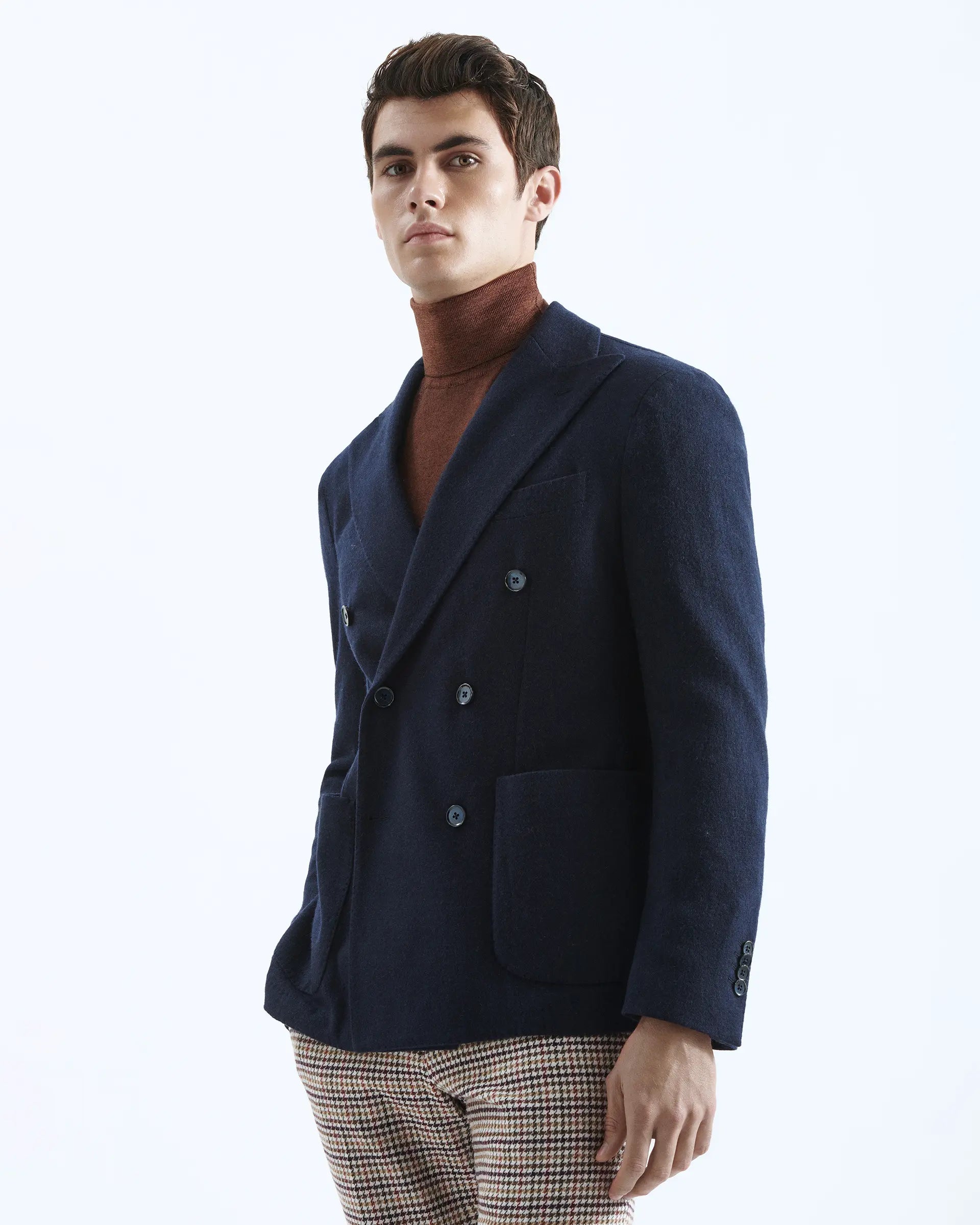 Blue double-breasted jacket in stretch cashmere