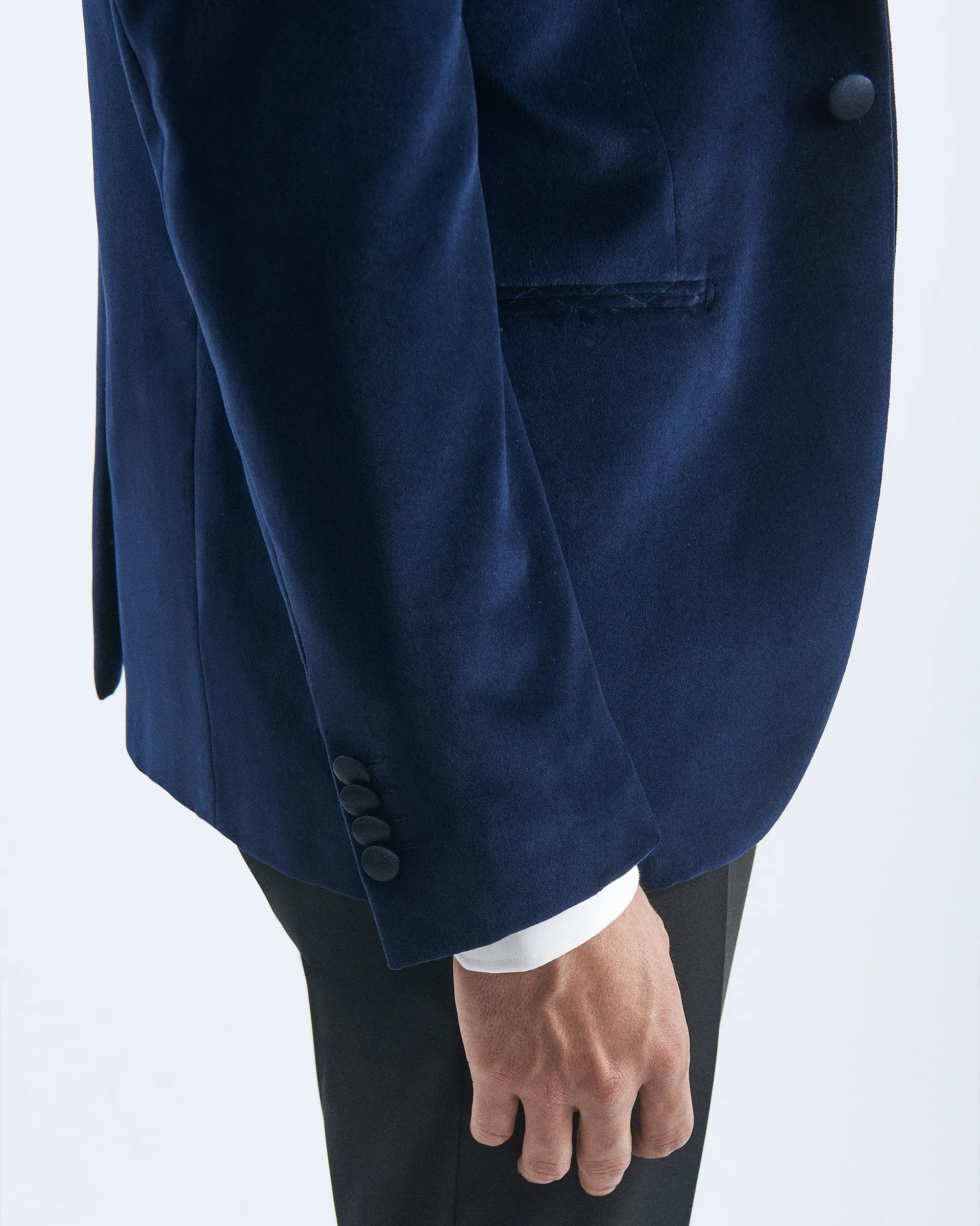 Blue tuxedo jacket in smooth cotton velvet