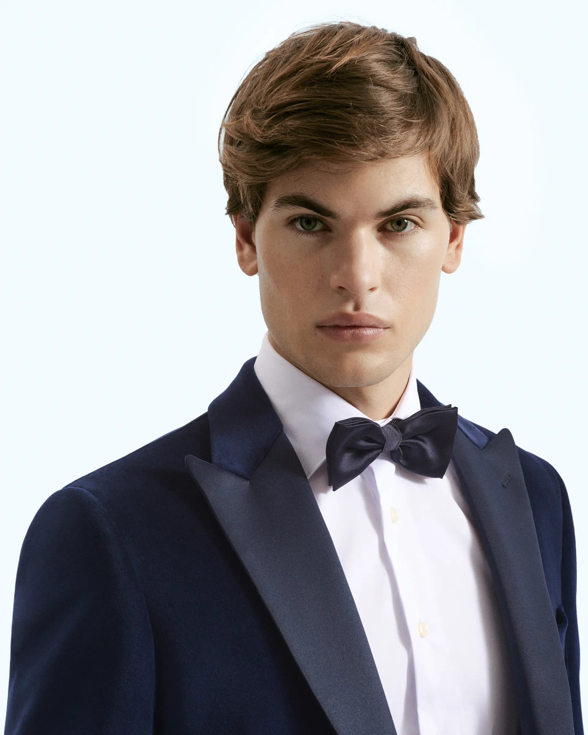 Blue tuxedo jacket in smooth cotton velvet