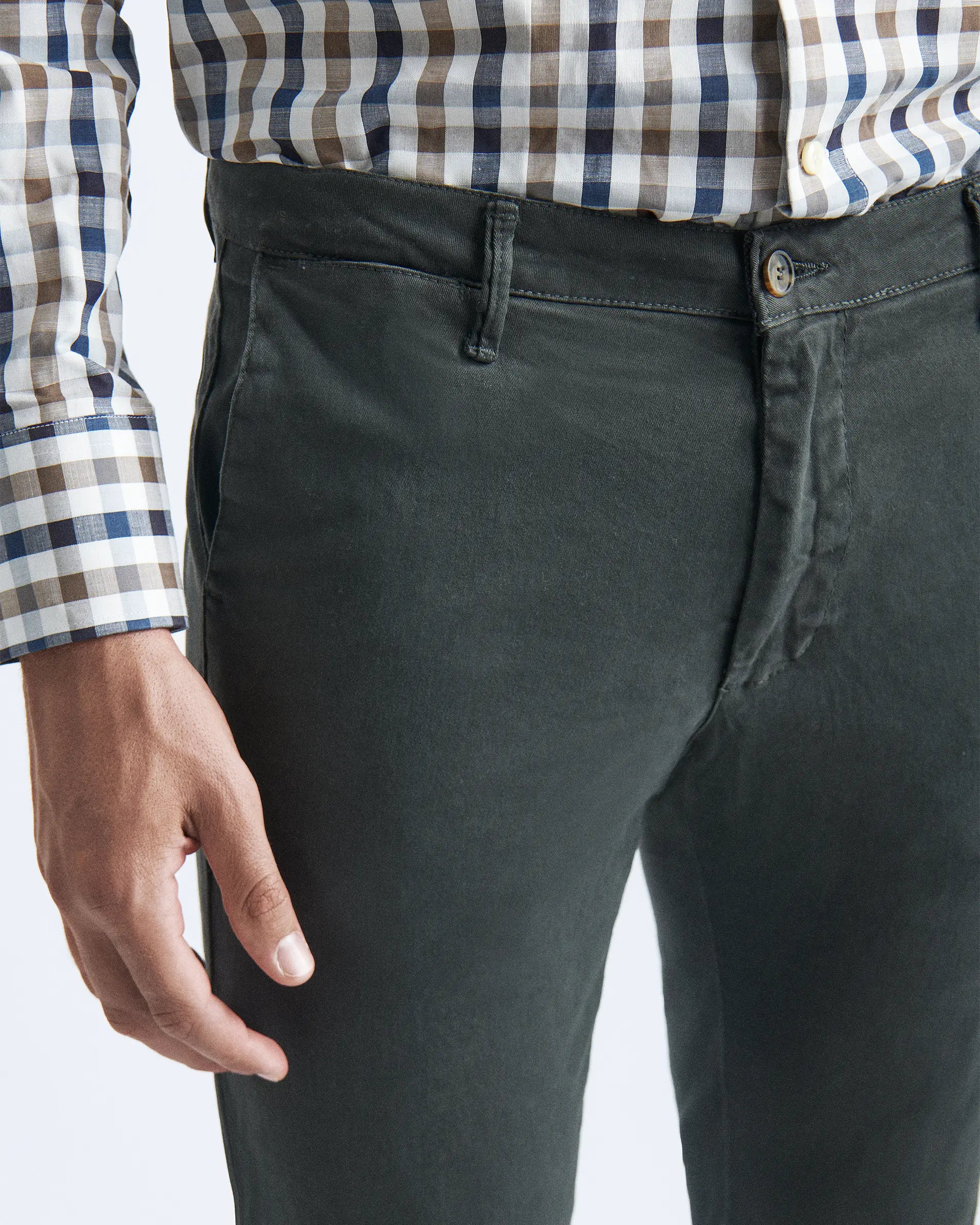 Pantalone antracite in cotone stretch tinto in capo
