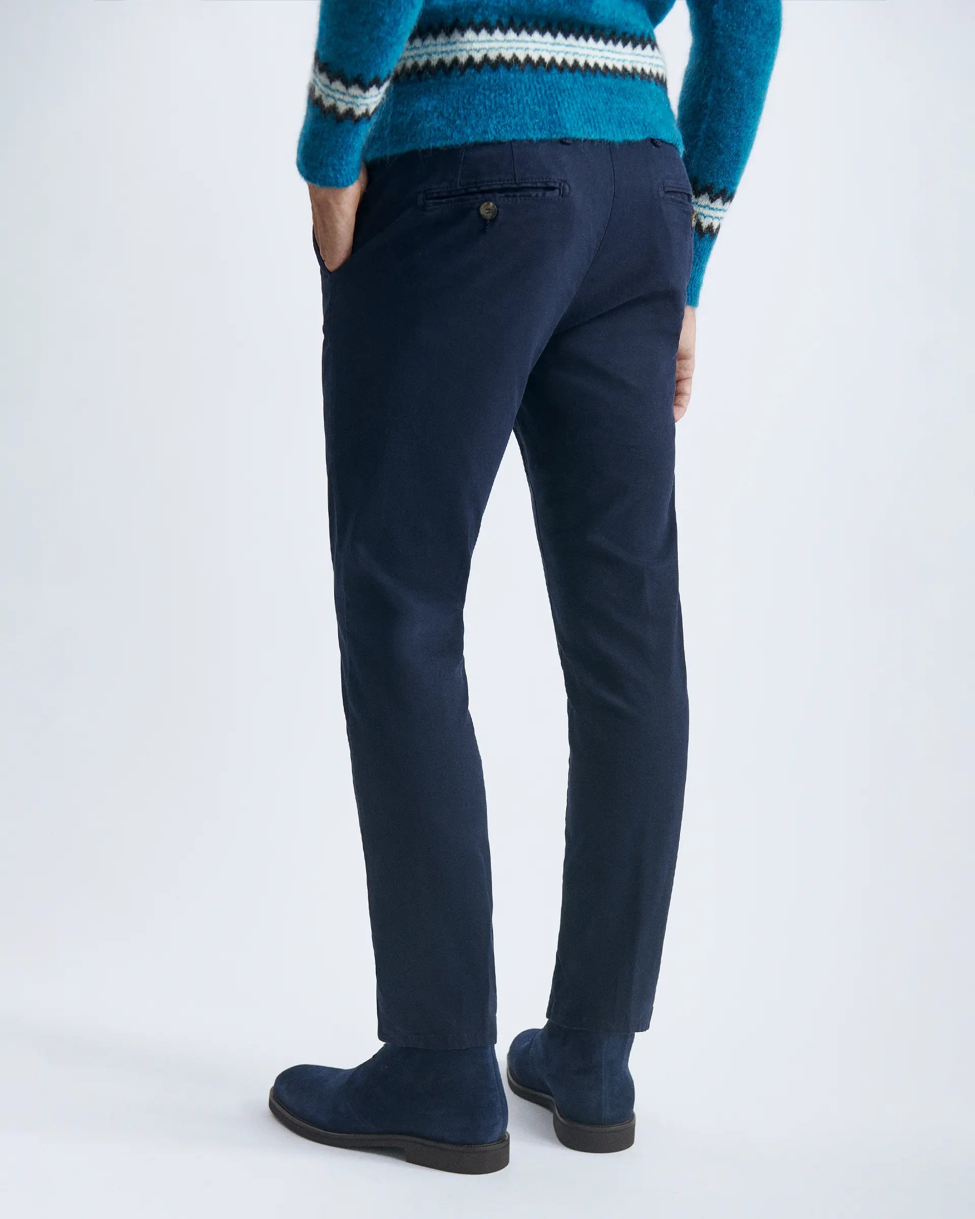 Navy trousers in garment-dyed stretch cotton