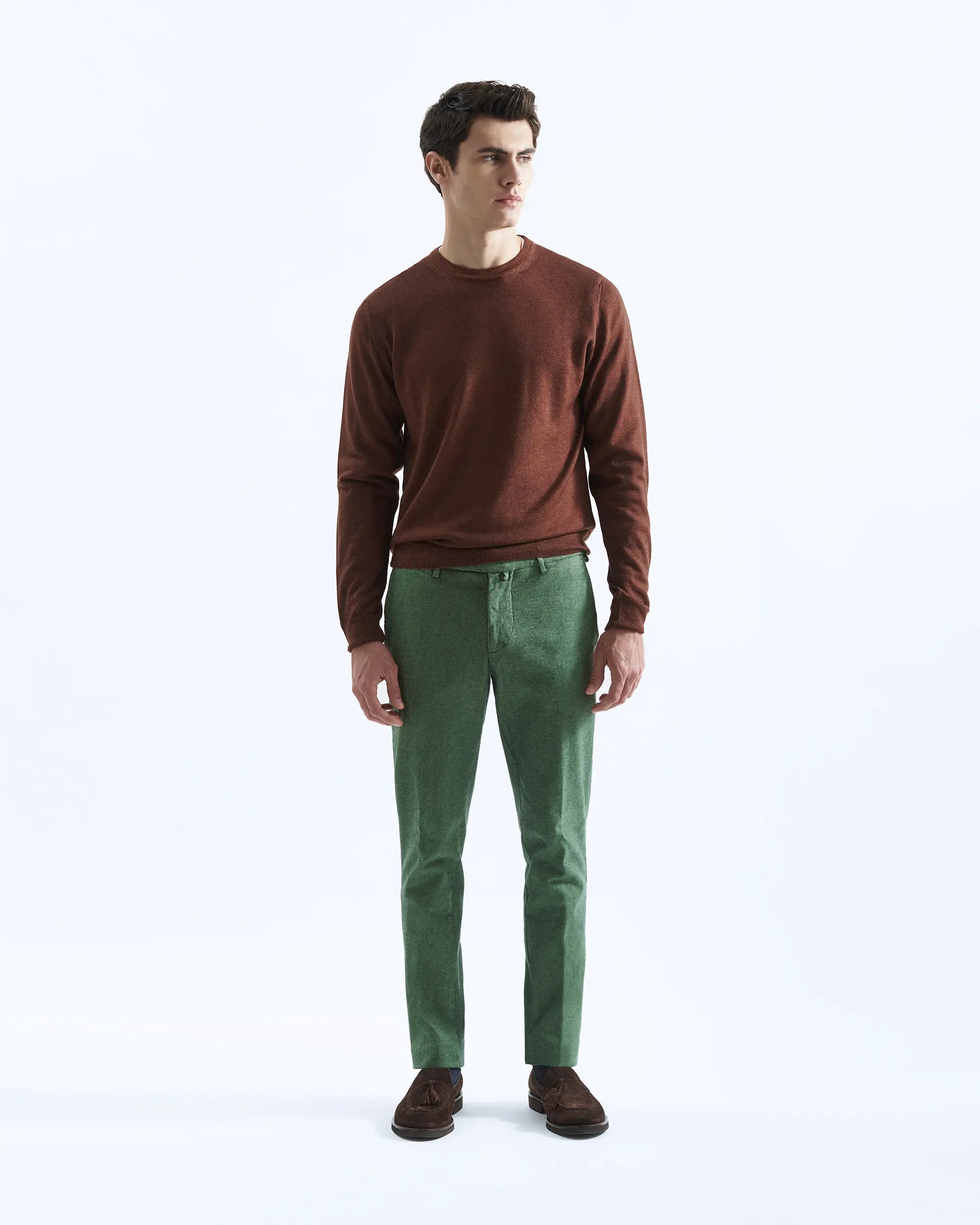 Pantalone verde in cotone canvas stretch