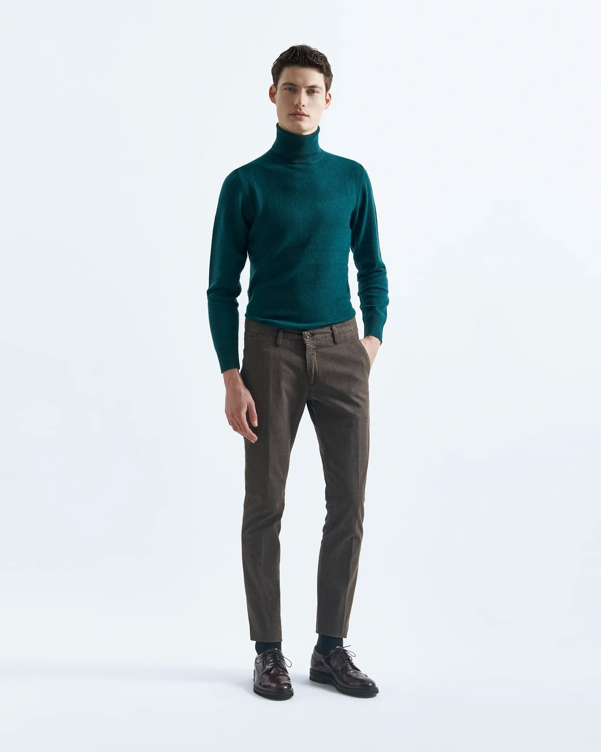 Brown Prince of Wales trousers in stretch cotton