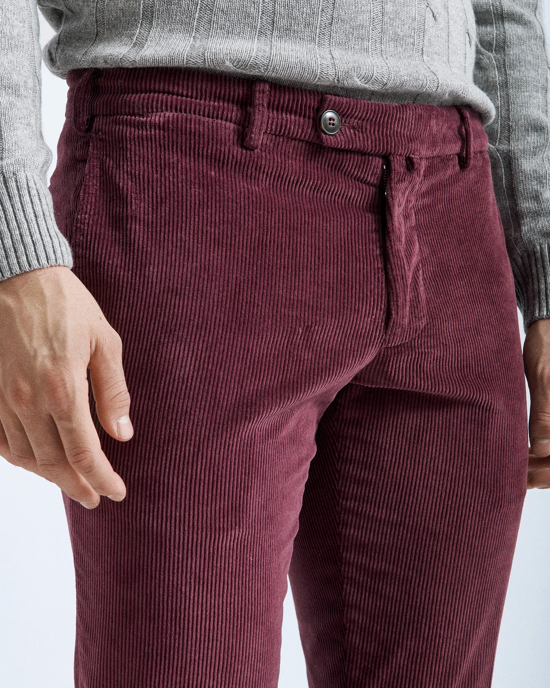 Pantalone bordeaux in velluto 500 righe in cotone e lyocell