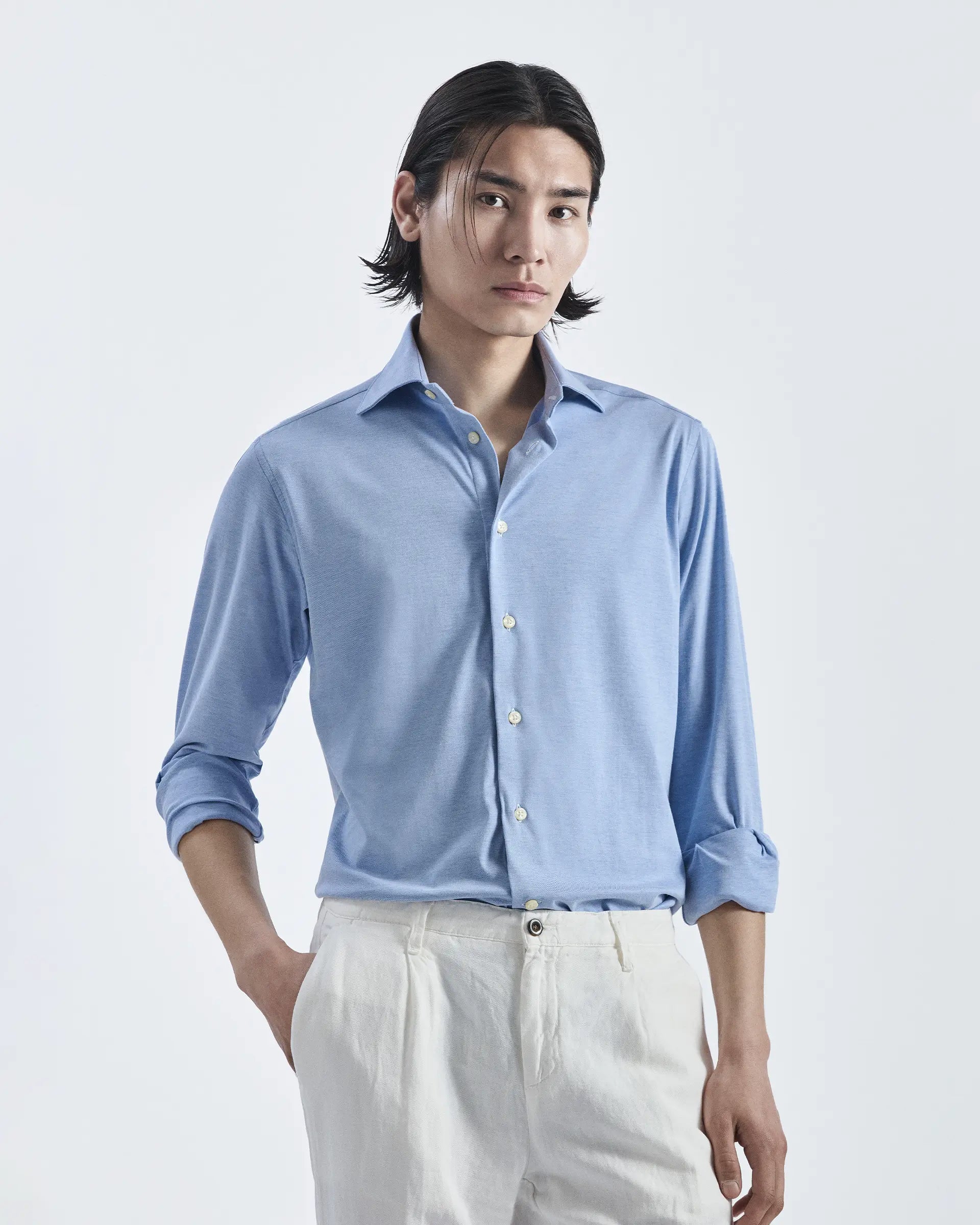 Light blue shirt in comfort fit stretch cotton