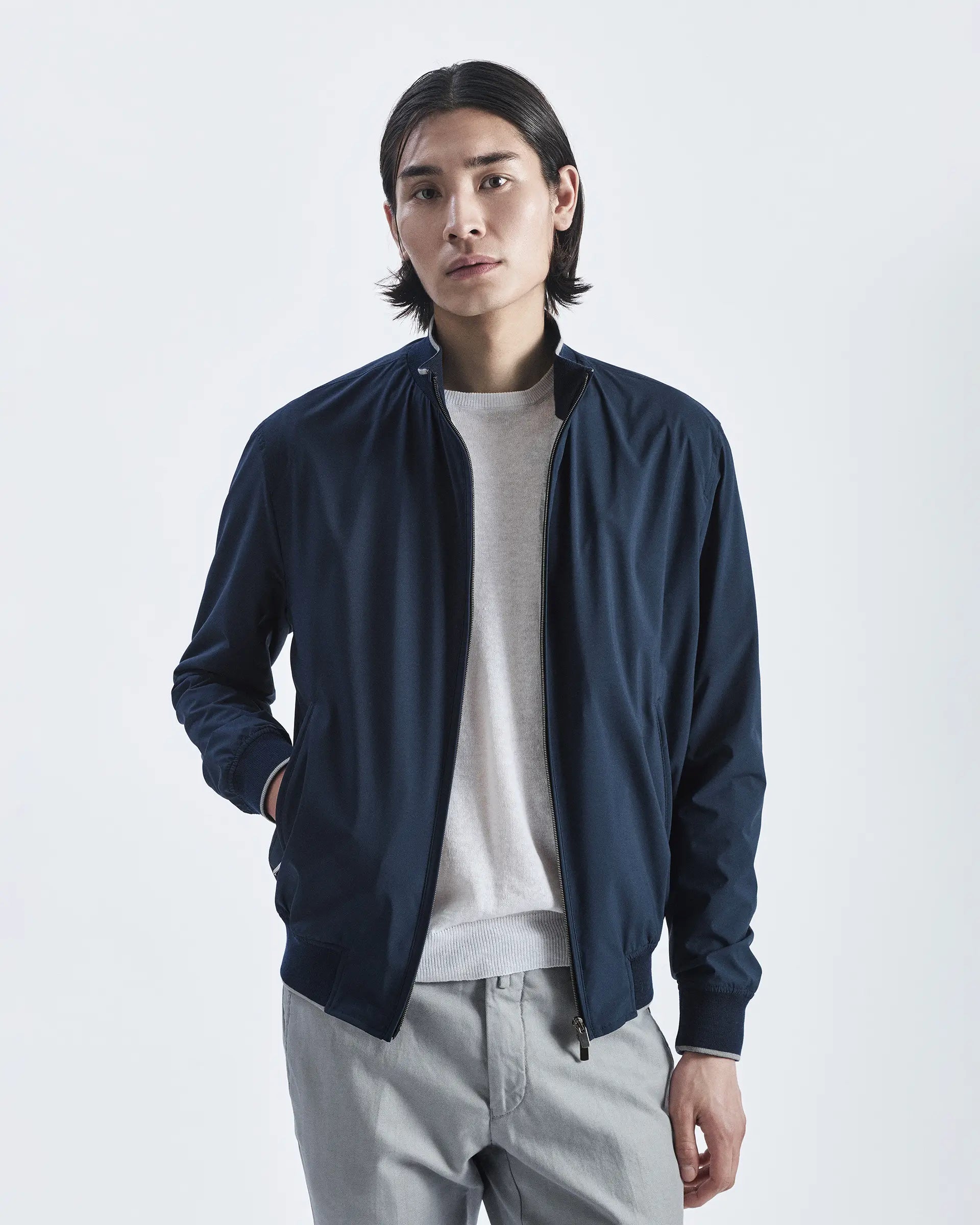 Blue bomber jacket in Olmetex technical fabric