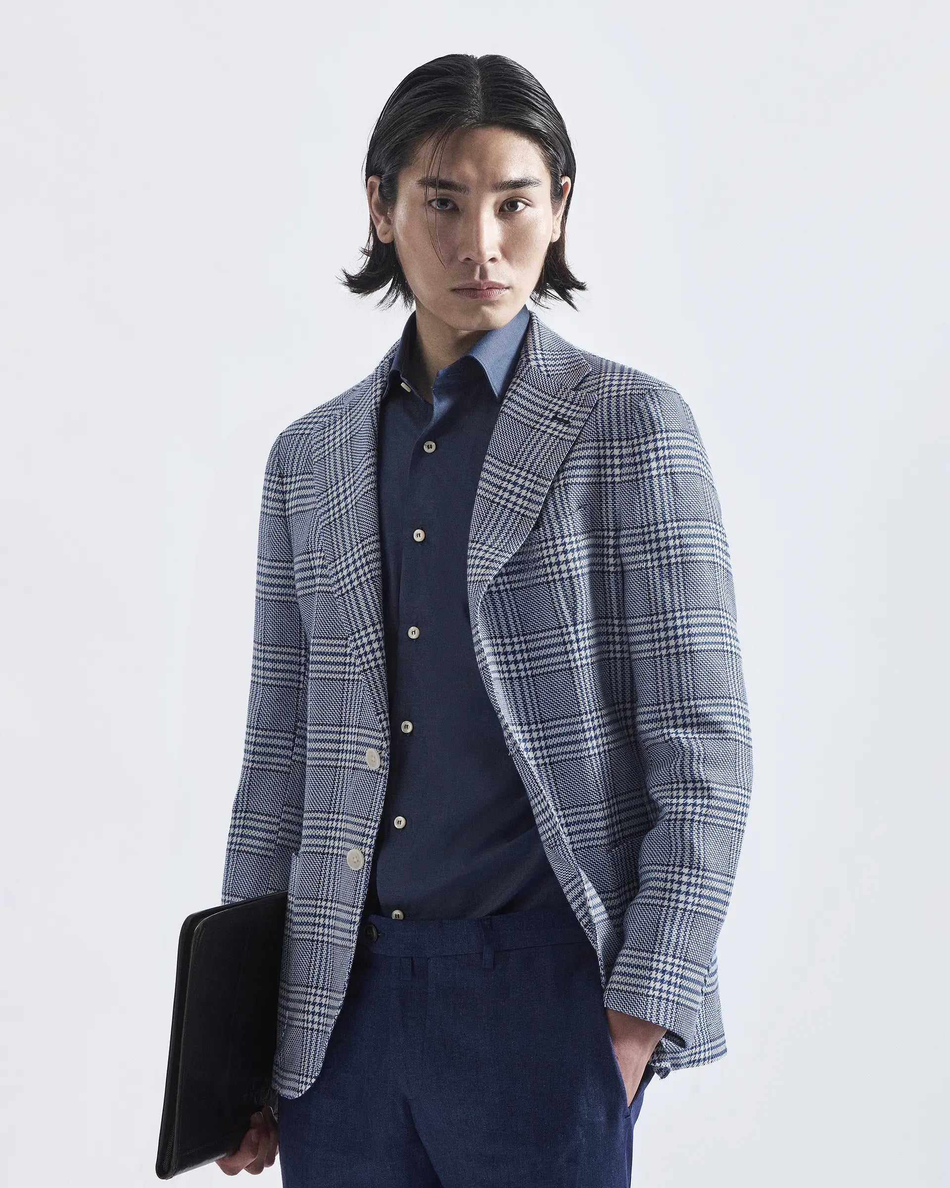 Prince of Wales jacket in cotton and linen