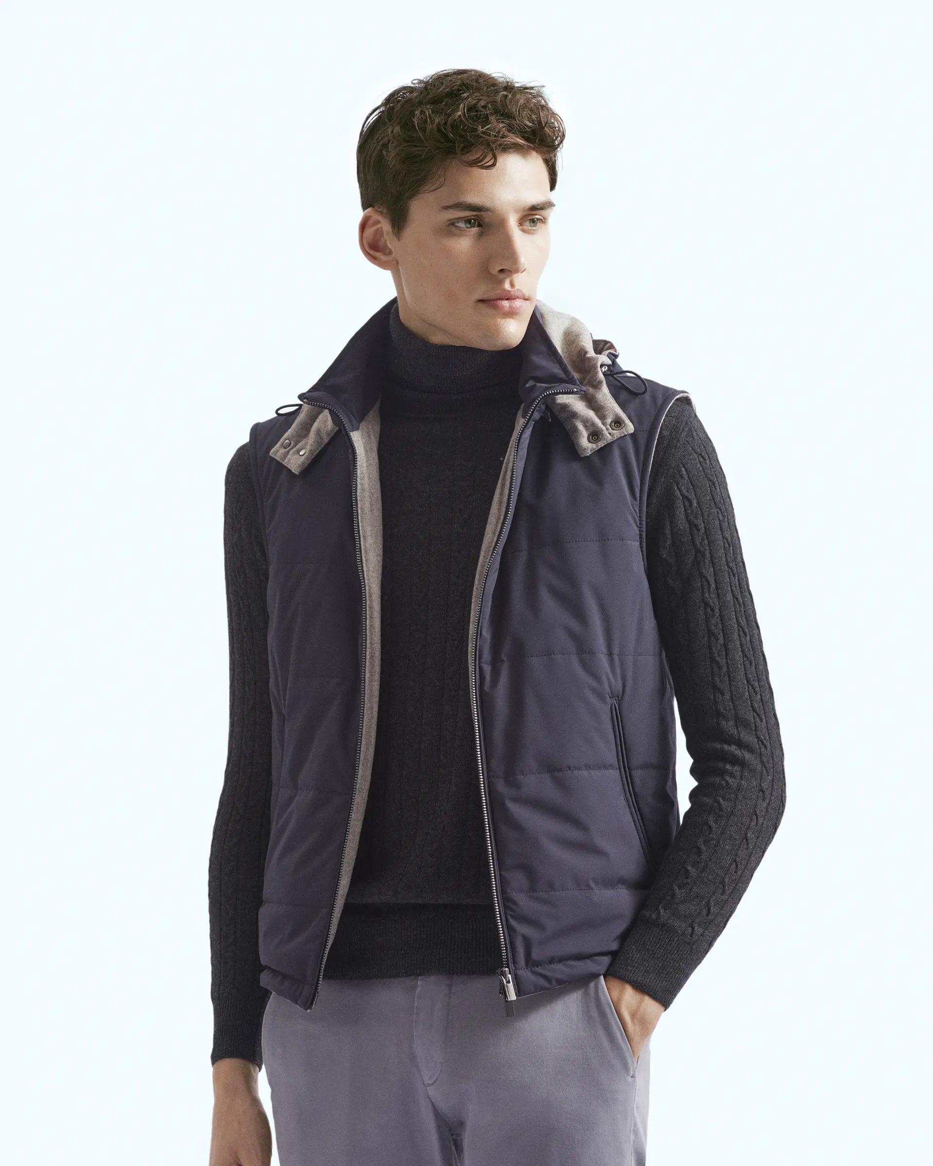 Gilet blu "Olmetex" con cappuccio staccabile