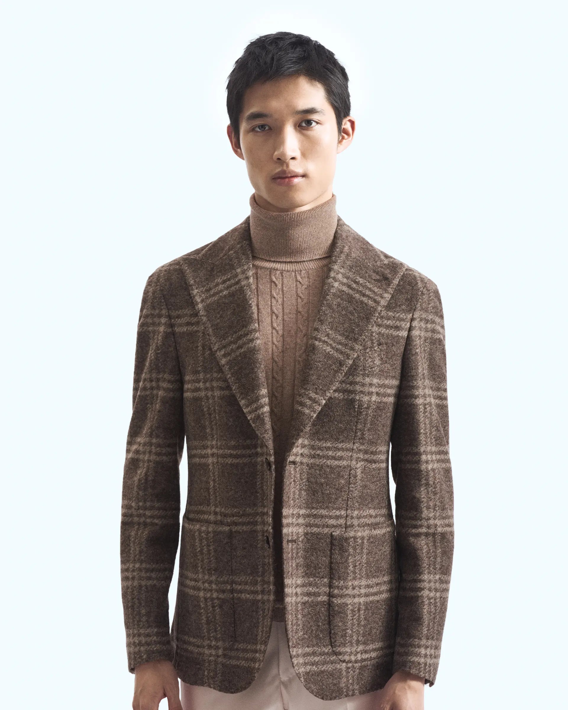 Brown overcheck wool jersey jacket