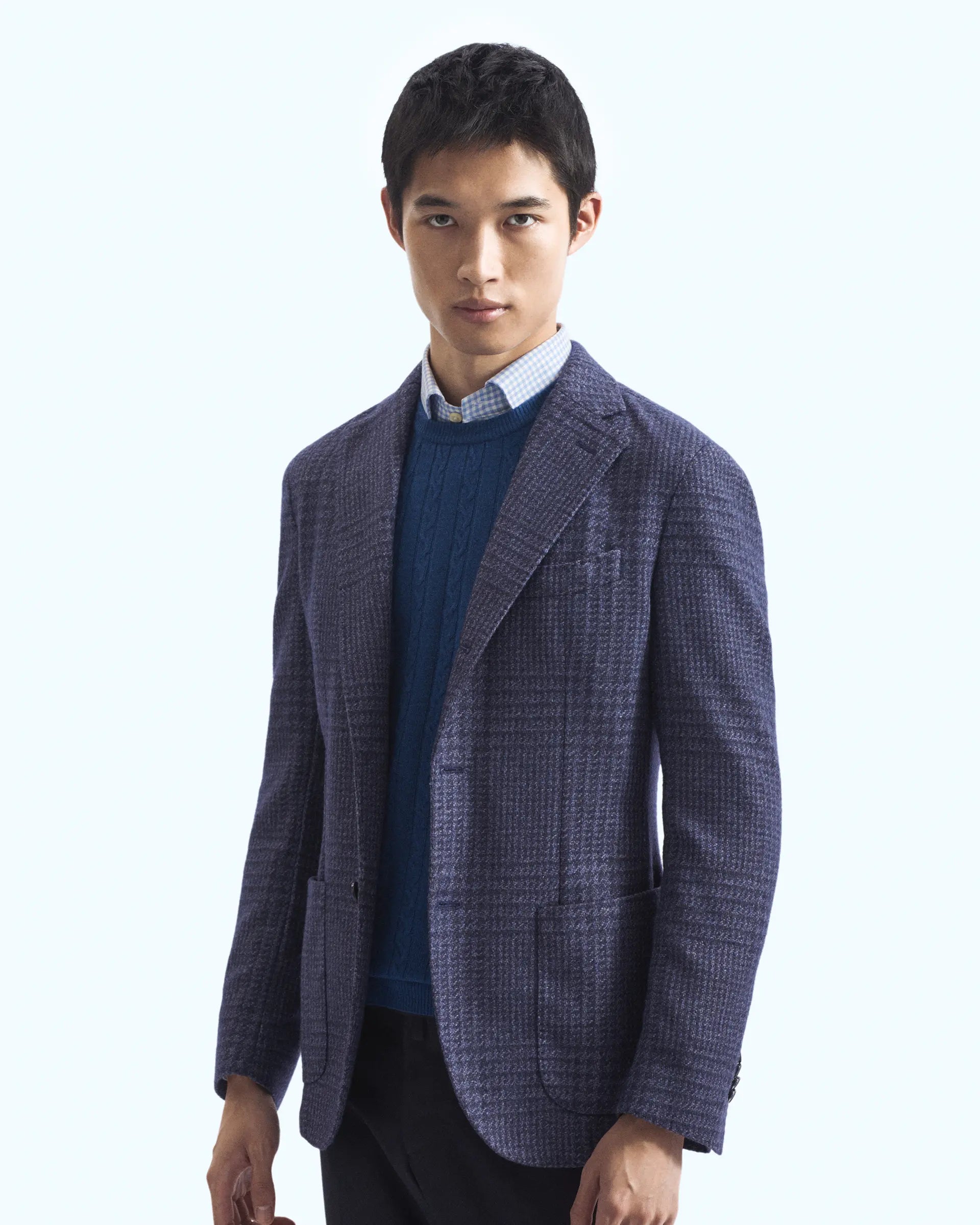 Aviation houndstooth jacket in wool and cotton blend