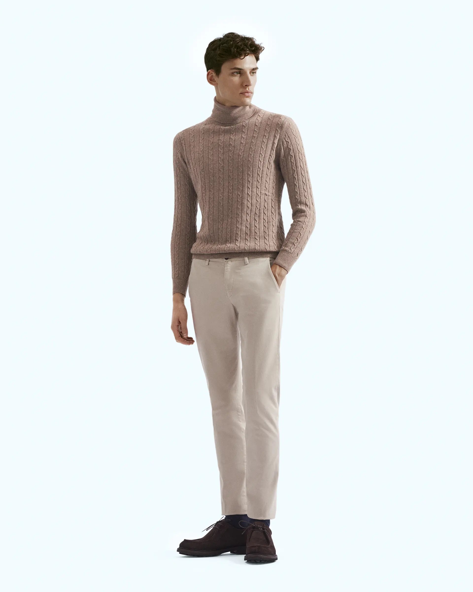 Pantalone beige in raso di cotone comfort stretch