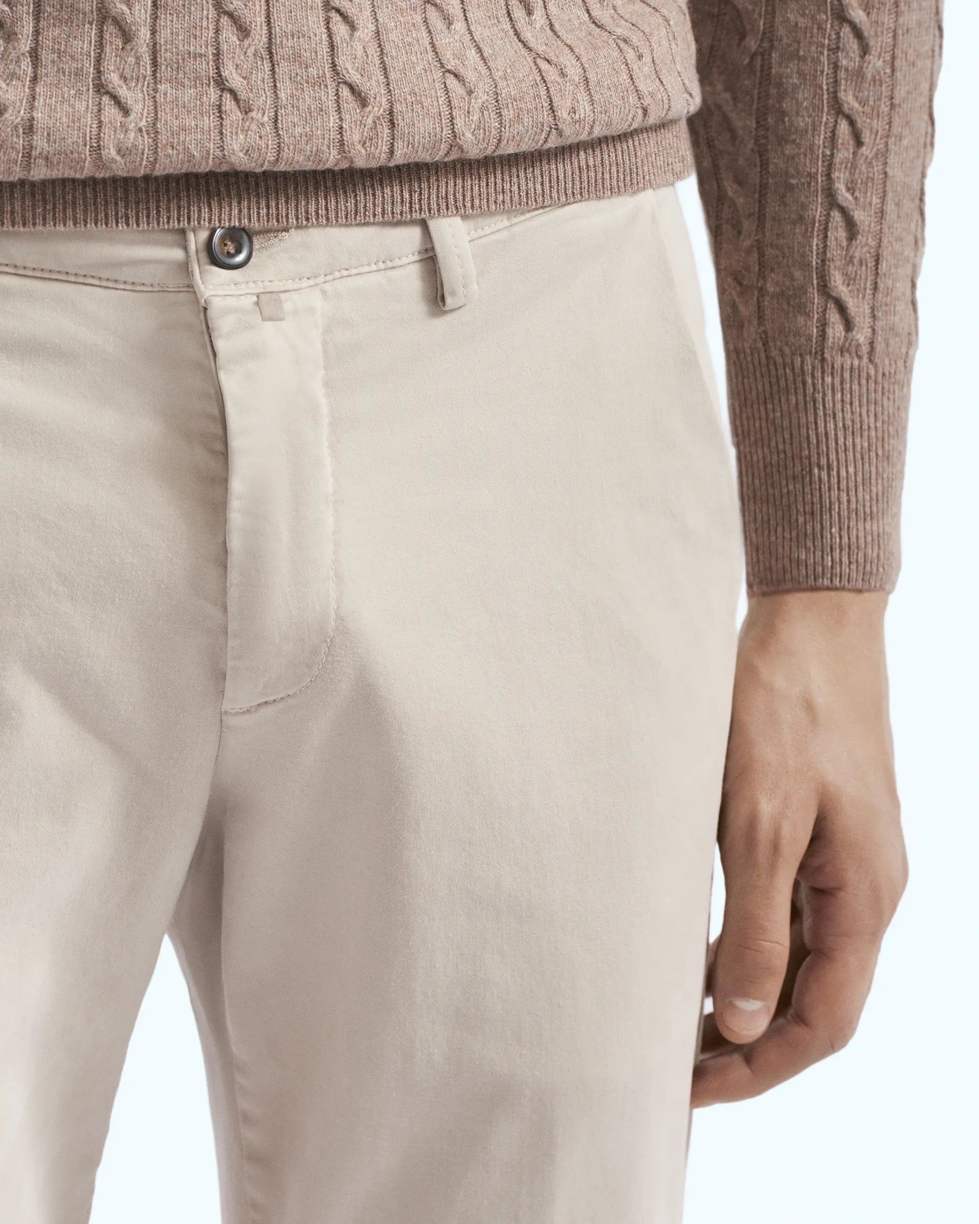 Beige trousers in comfort stretch cotton satin