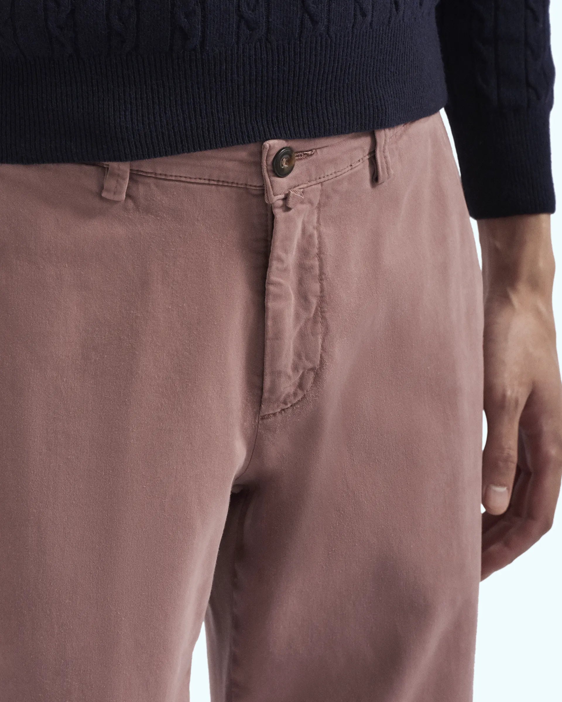 Pantalone rosa in raso di cotone comfort stretch