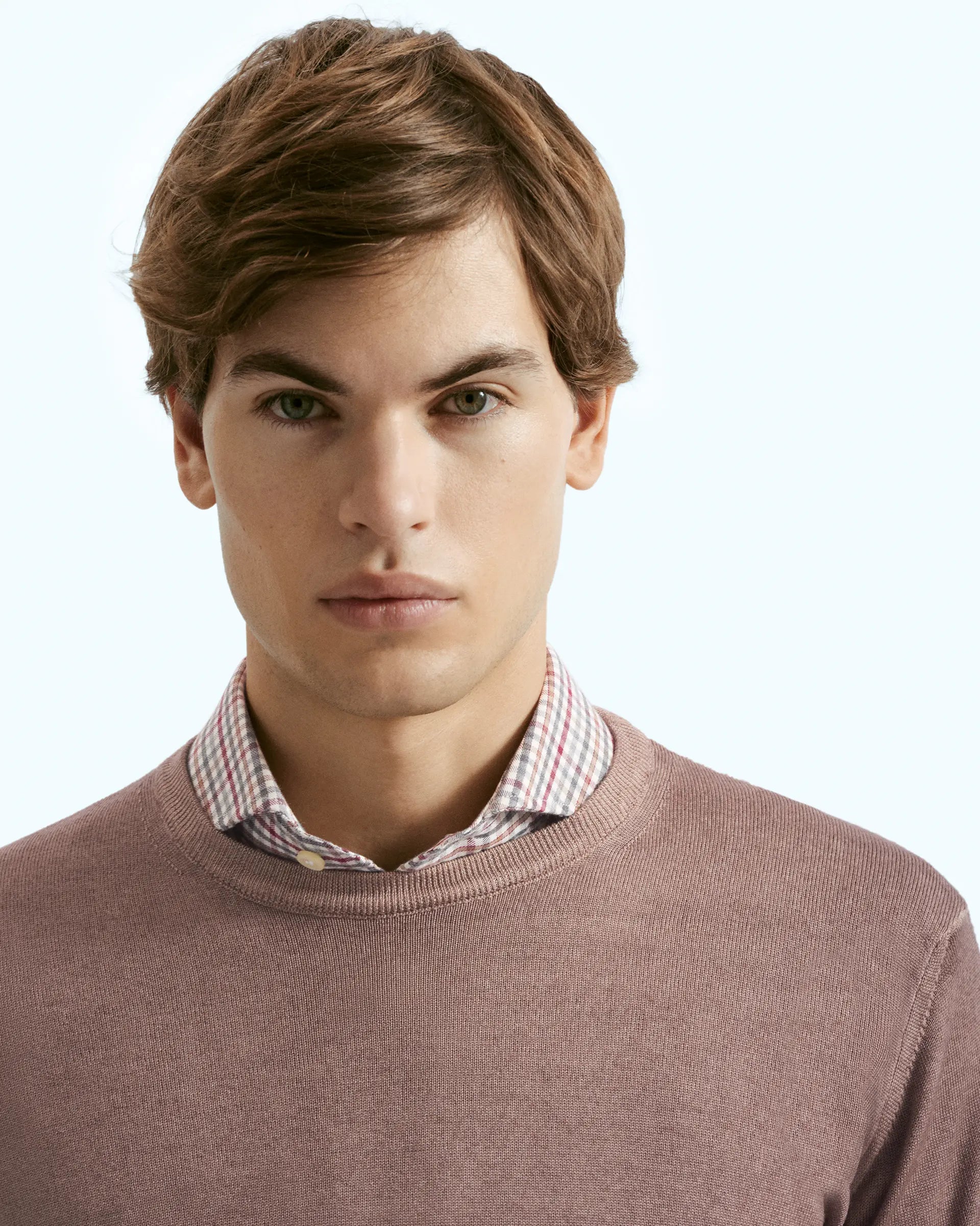 Brown crewneck in pure extrafine merino wool