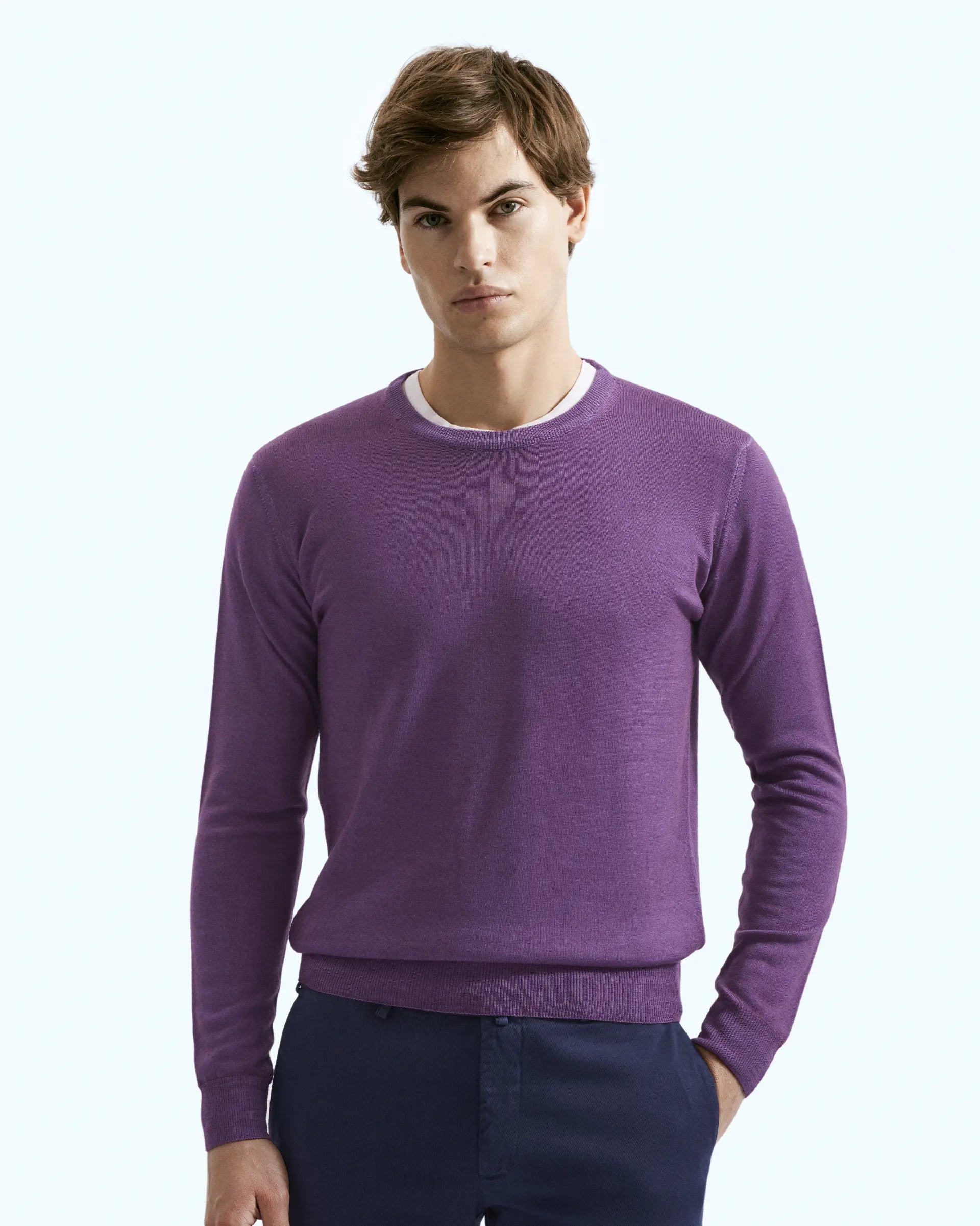 Girocollo viola in pura lana merino extrafine