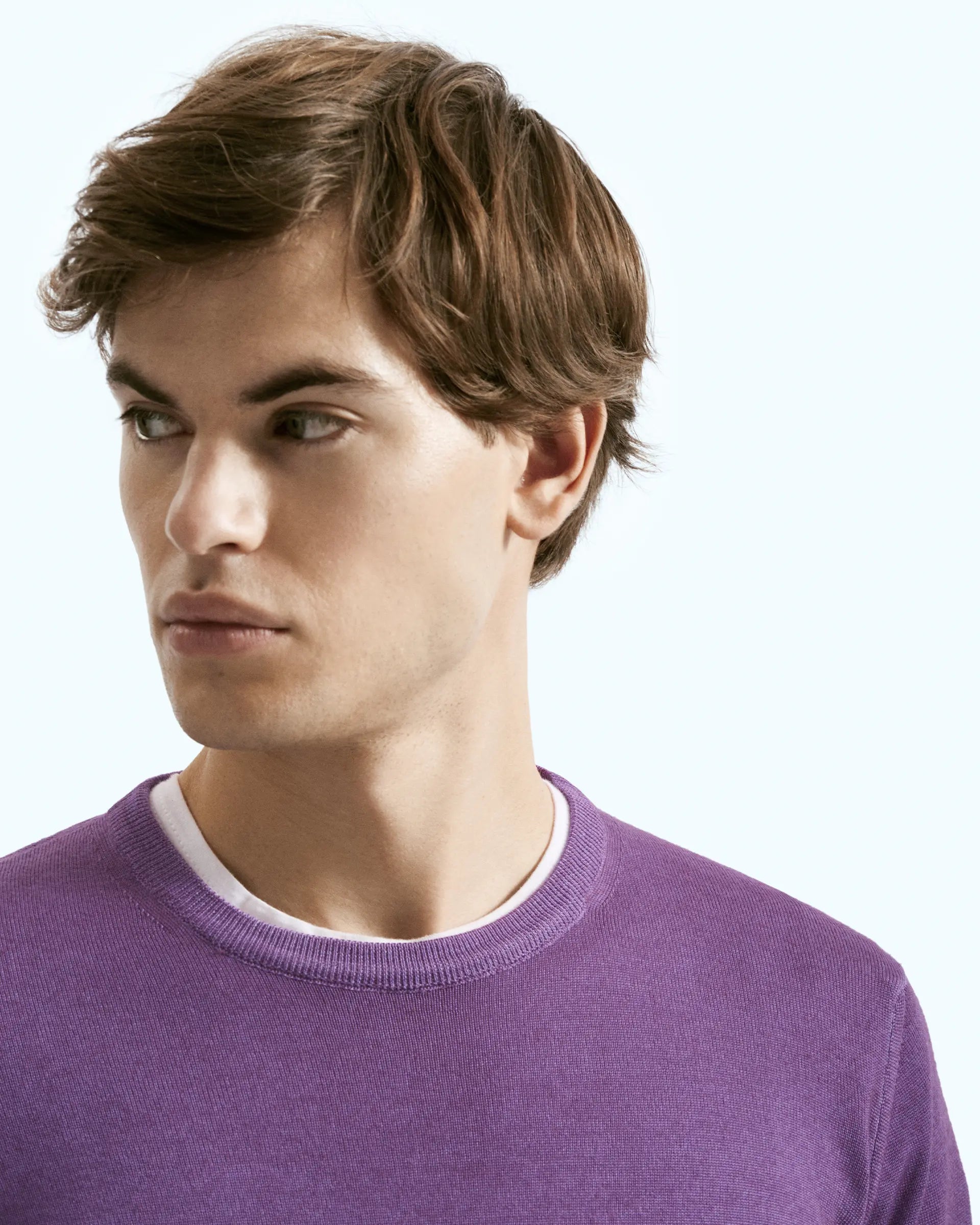 Purple crewneck in pure extrafine merino wool