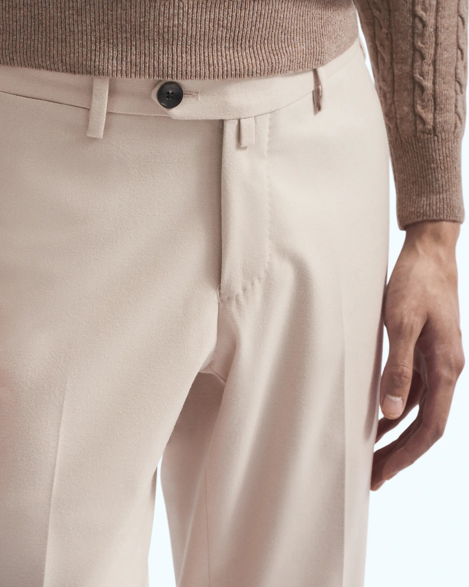 Cream jersey trousers in cotton and stretch viscose