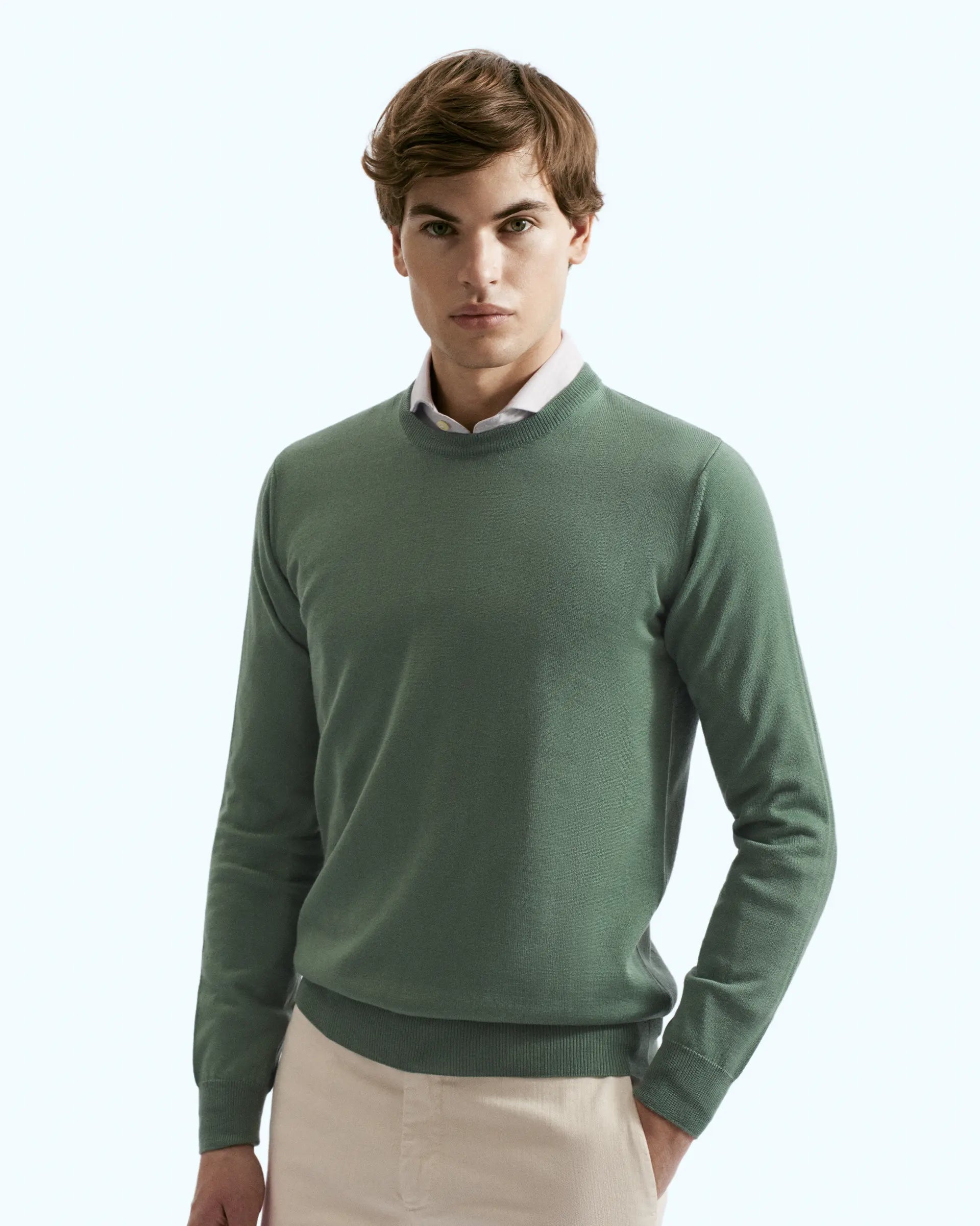 Harmony extrafine pure merino wool green crewneck