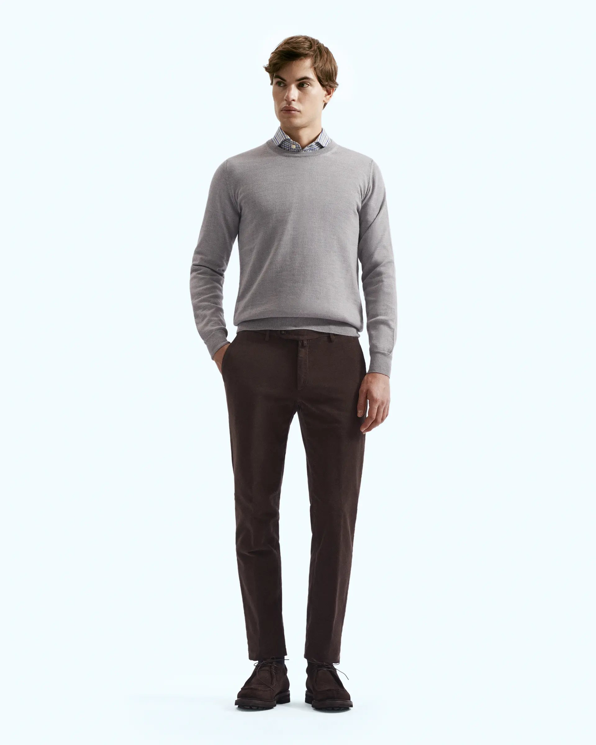 Brown stretch cotton velvet trousers