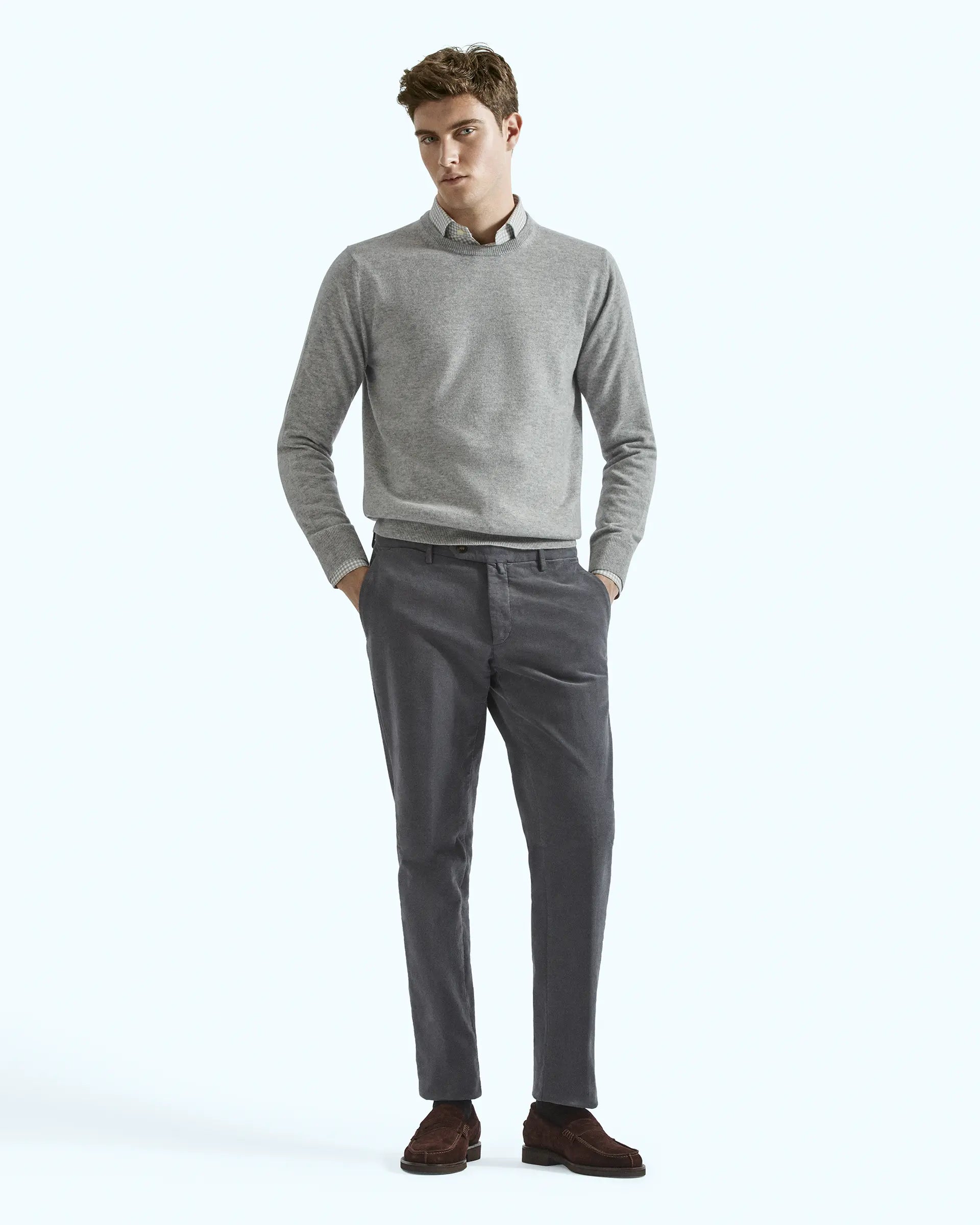 Grey stretch cotton velvet trousers