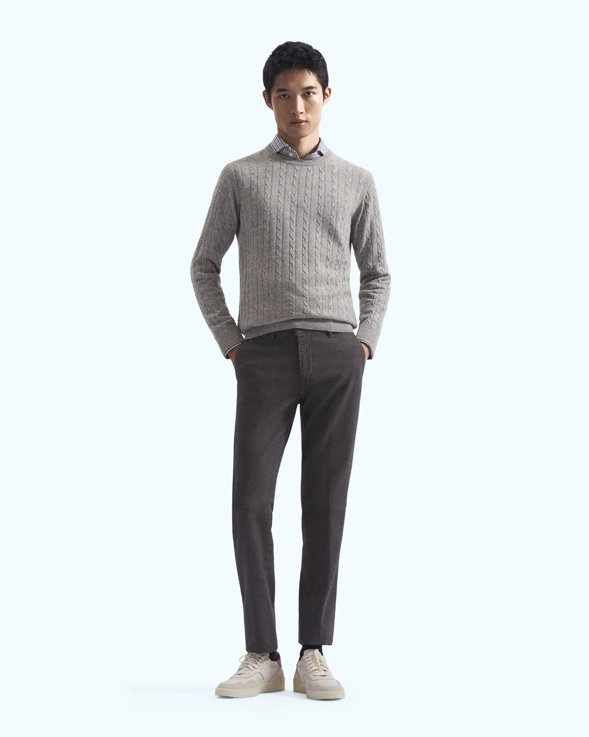 Dark grey trousers in stretch pique cotton