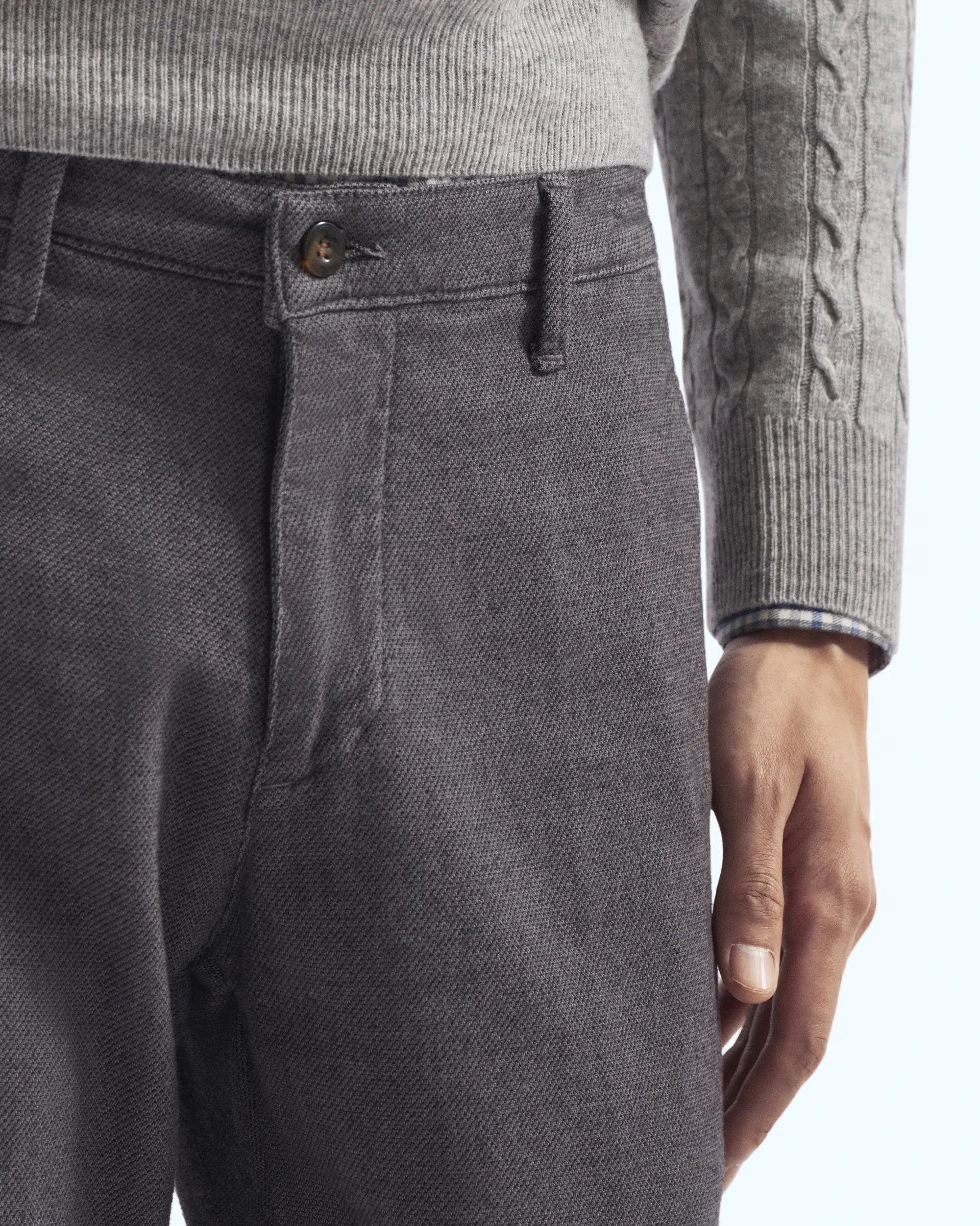 Dark grey trousers in stretch pique cotton