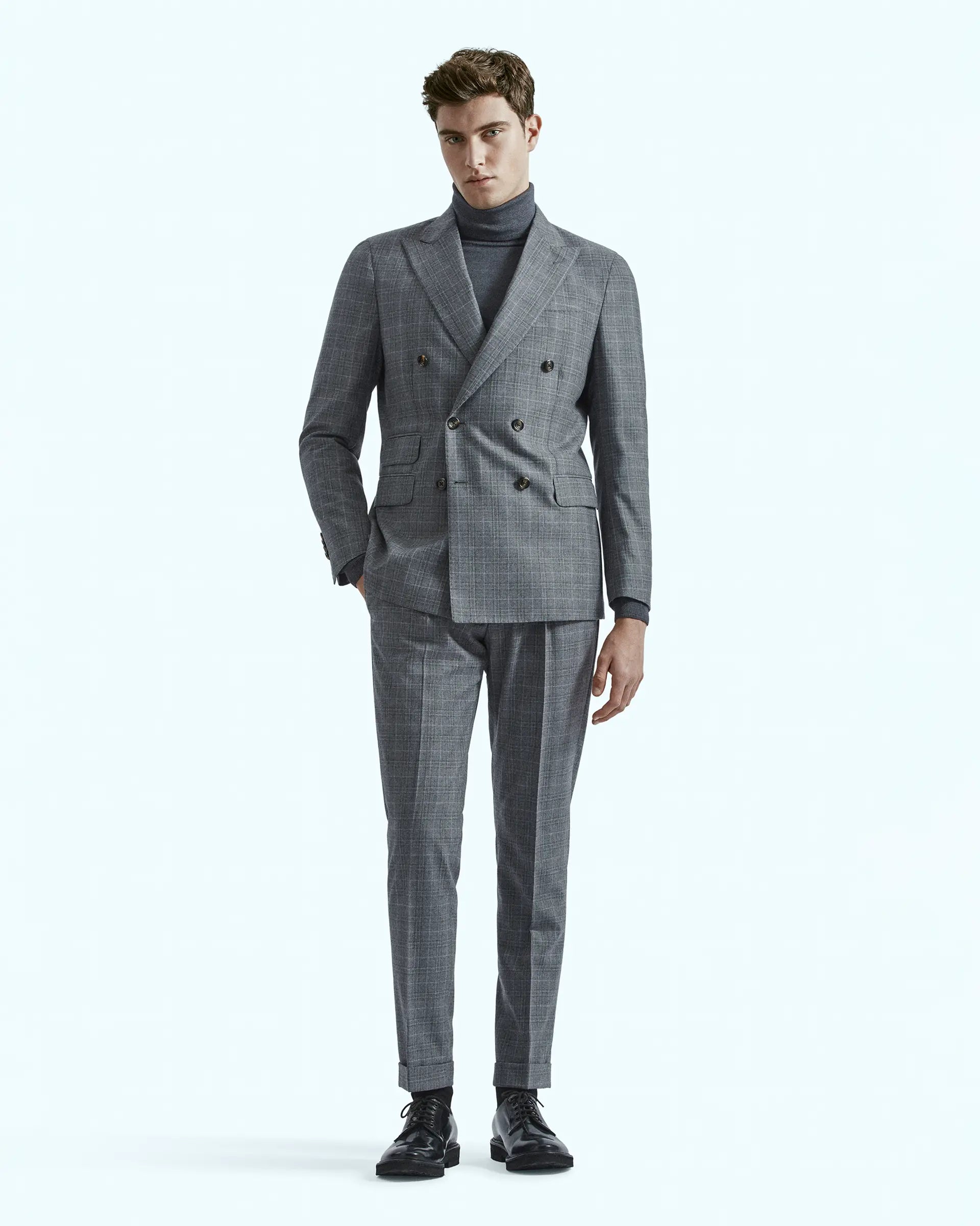 Double-breasted suit in grey stretch wool fabric Zignone Active