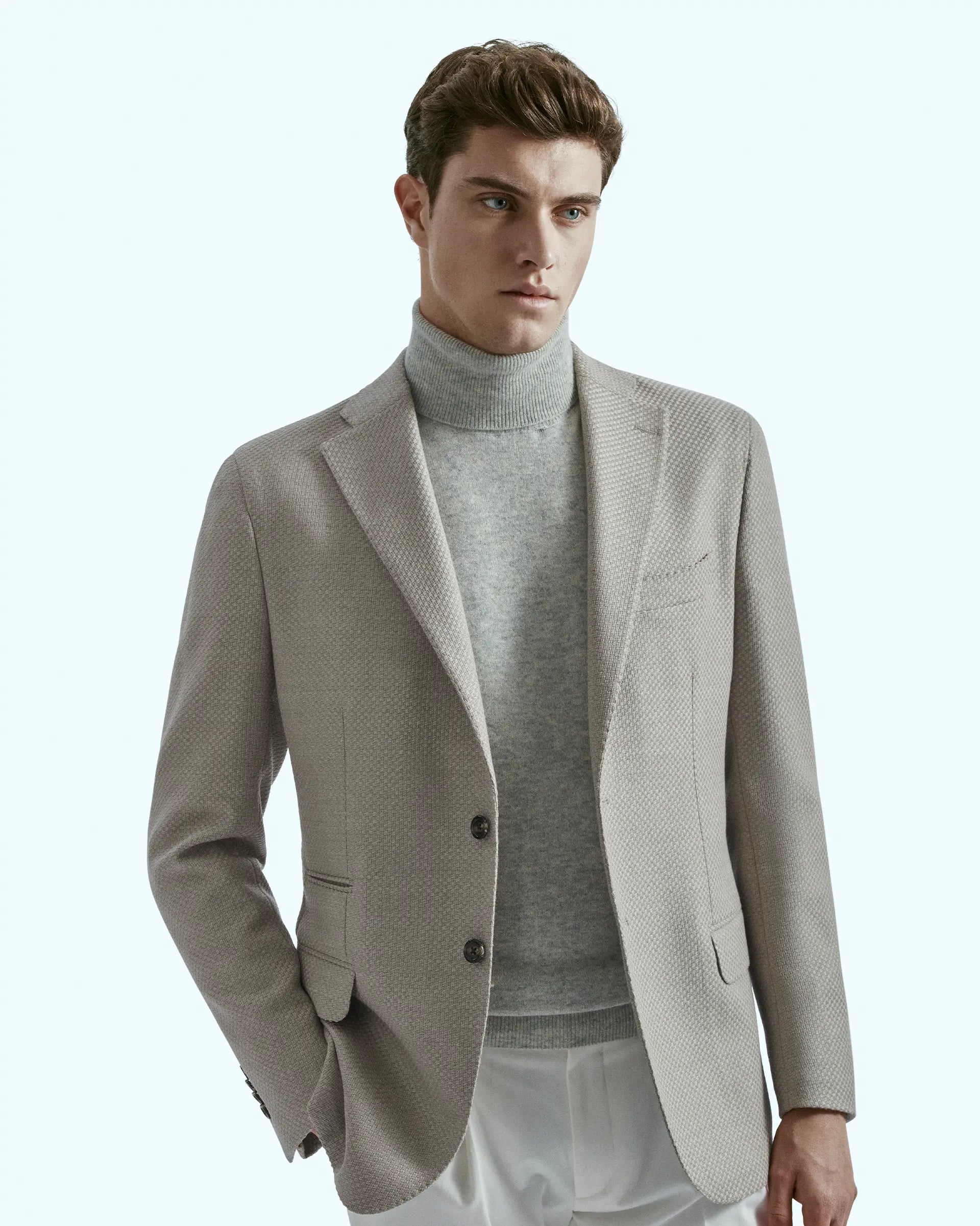 Beige jacket in Reda Flexo fabric with knitted effect texture