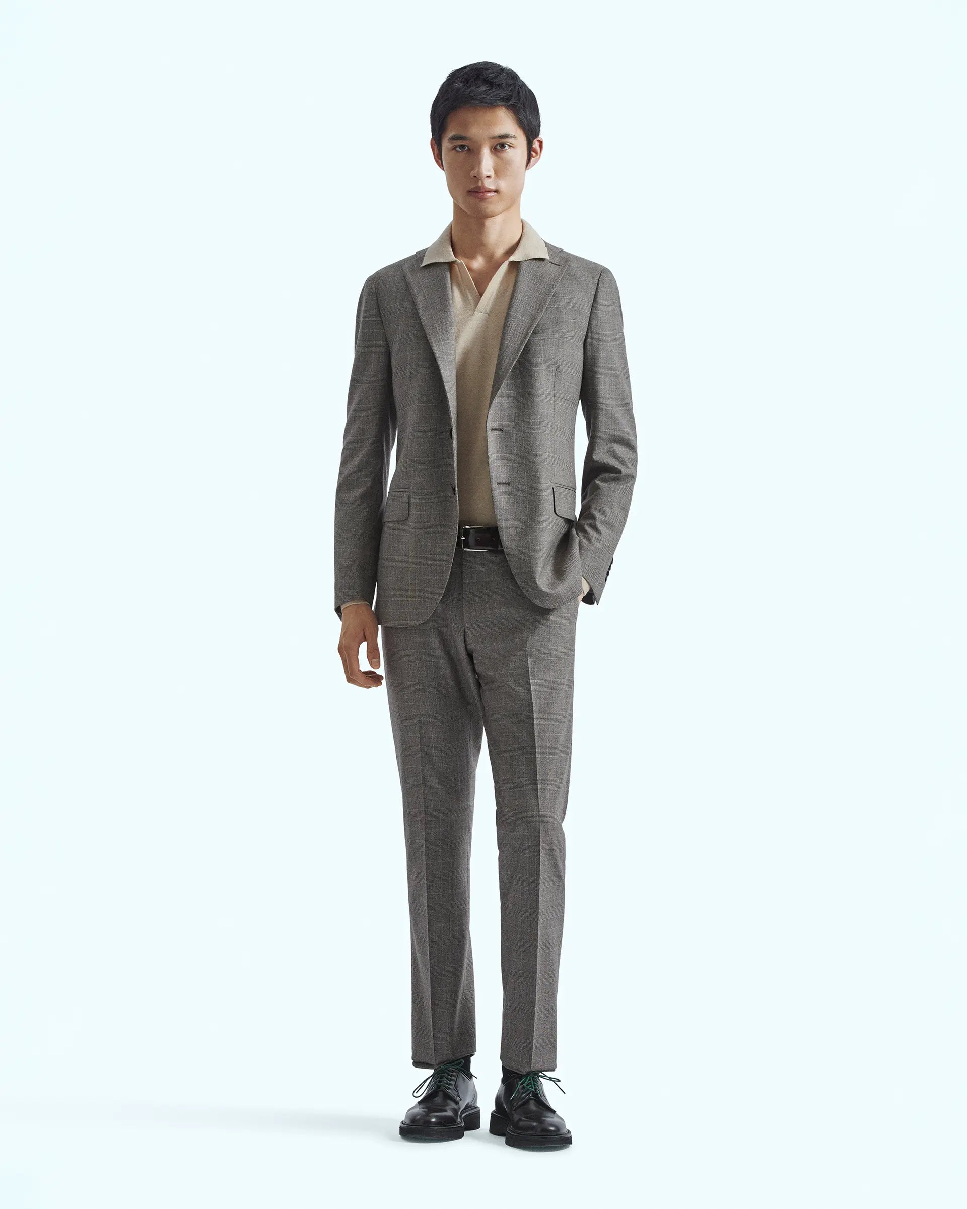 Prince of Wales suit in stretch wool fabric Loro Piana Mooving 2 Ways