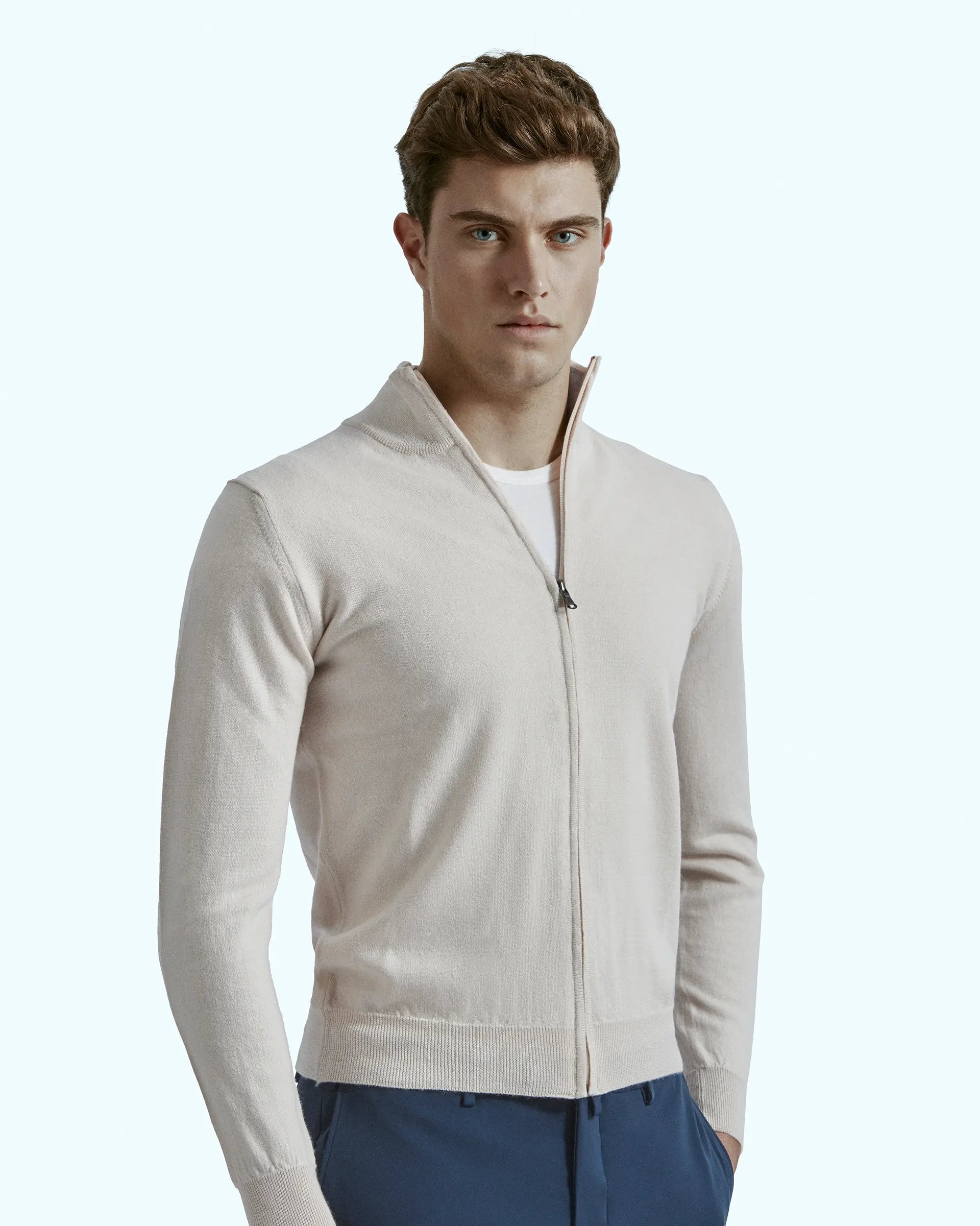 Full Zip Cream in pure Harmony extrafine merino wool