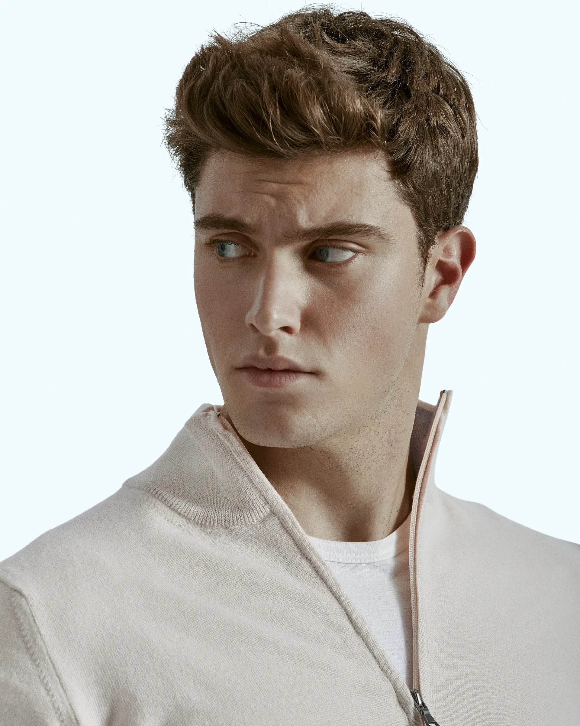 Full Zip Cream in pure Harmony extrafine merino wool