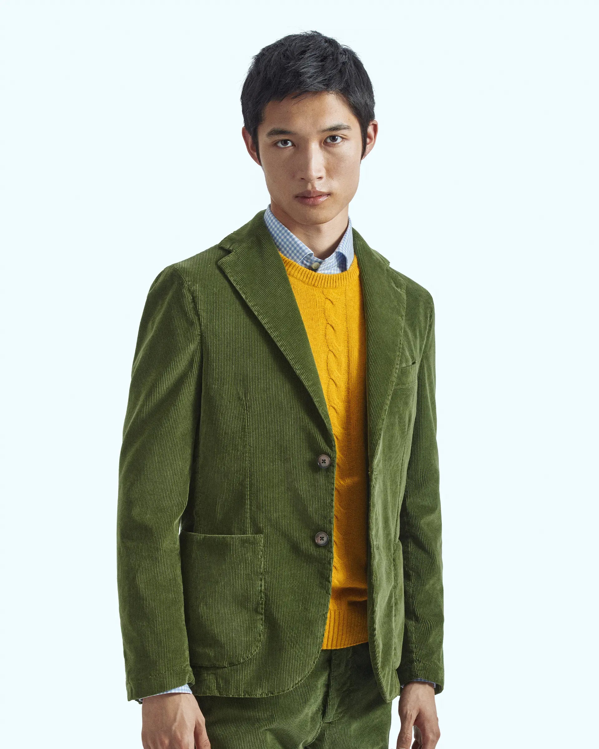 Green jacket In 1000 line velvet in cotton and tencel stretch