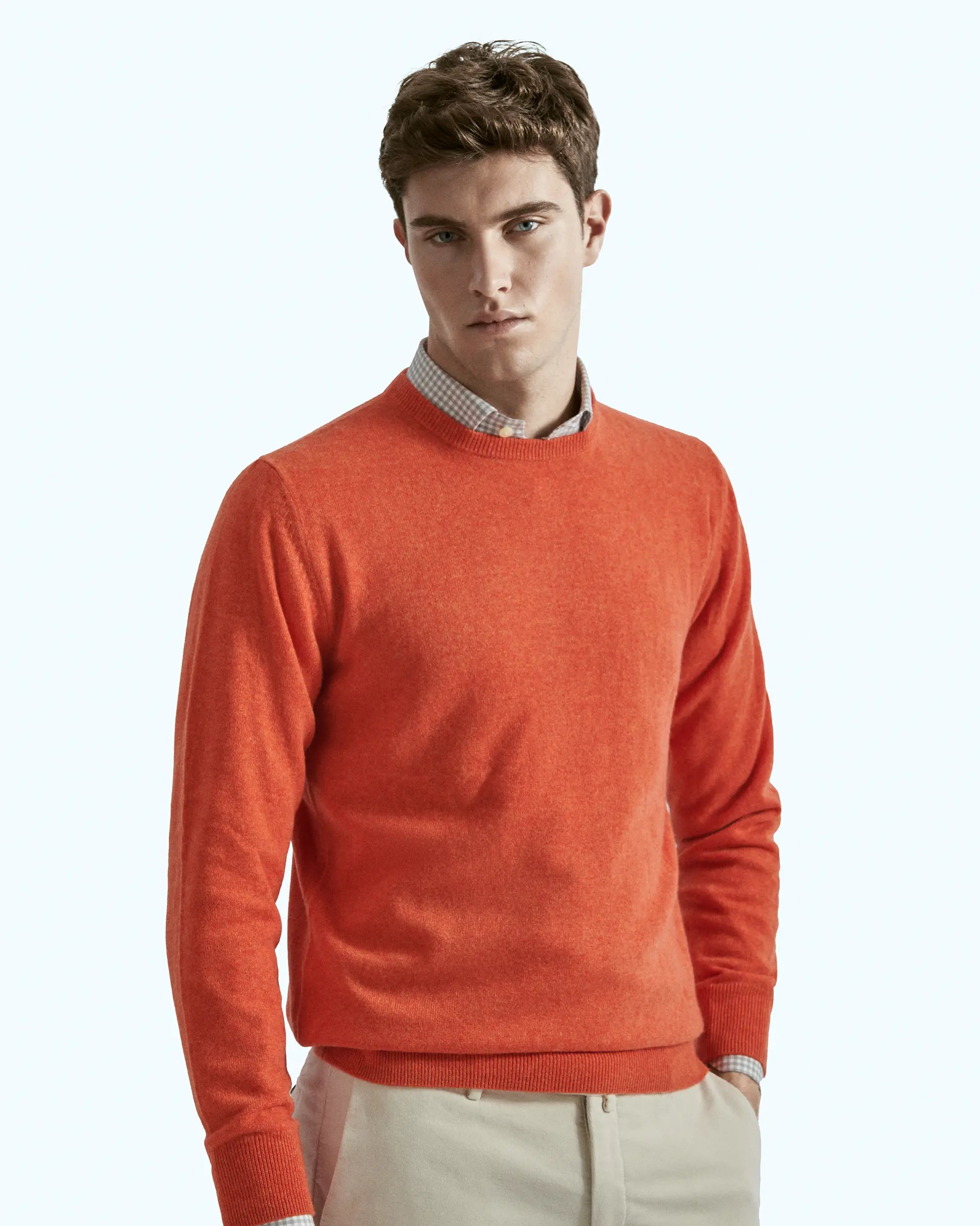 Orange crewneck in pure cashmere