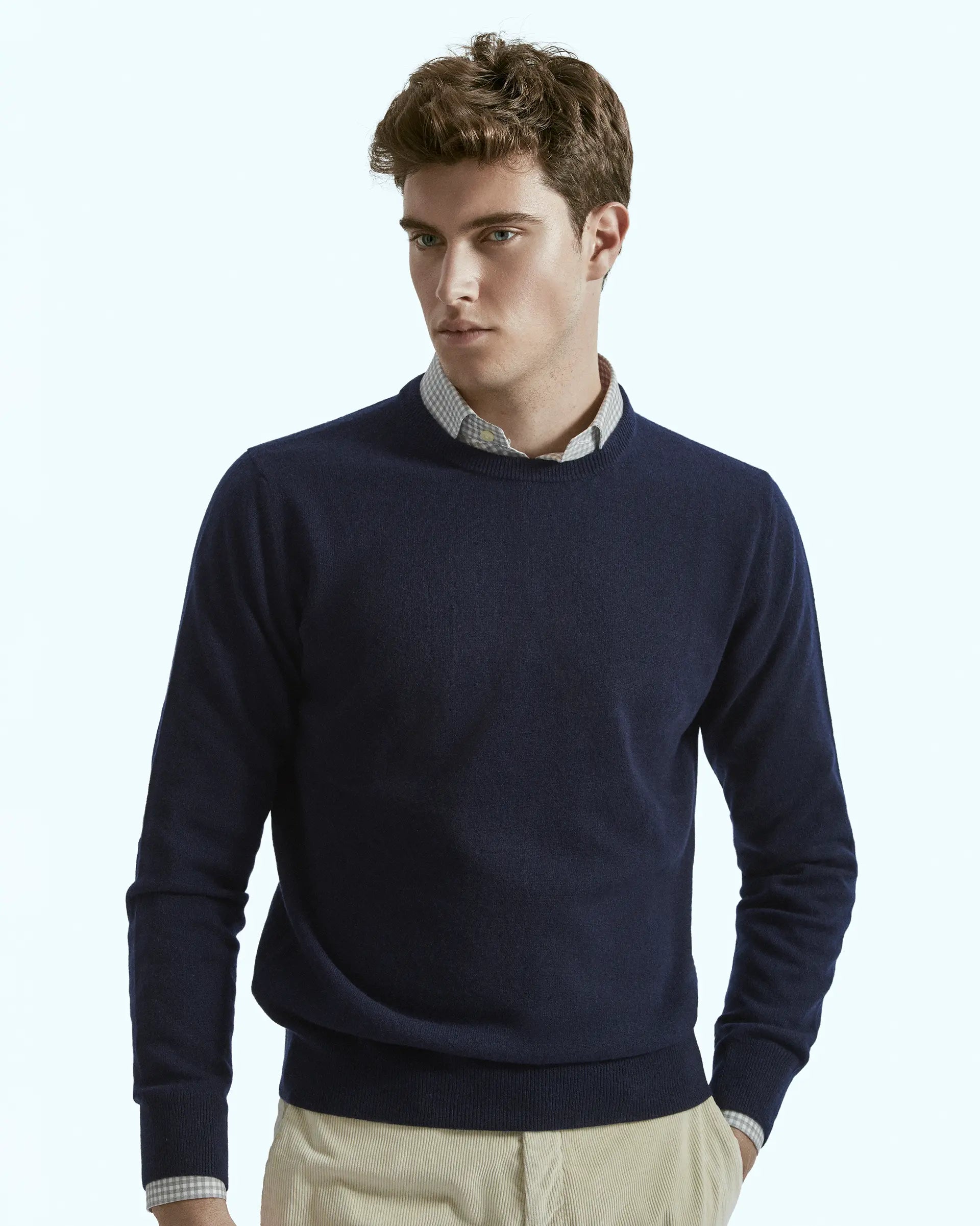 Girocollo blu in puro cashmere