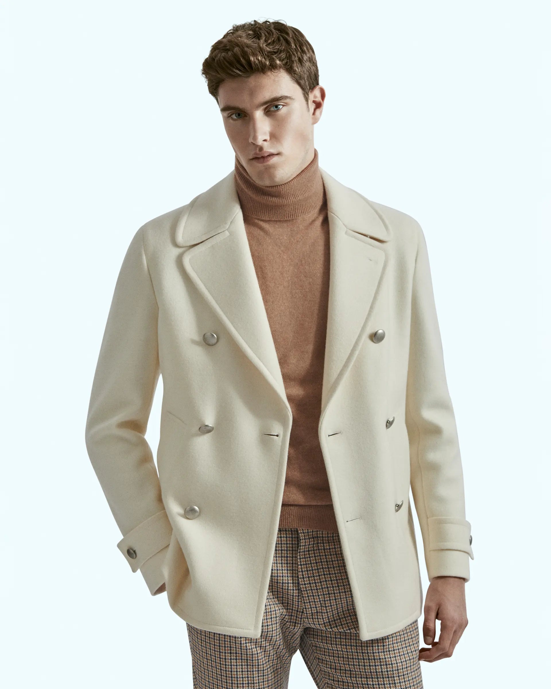 Double-breasted peacoat in white jersey