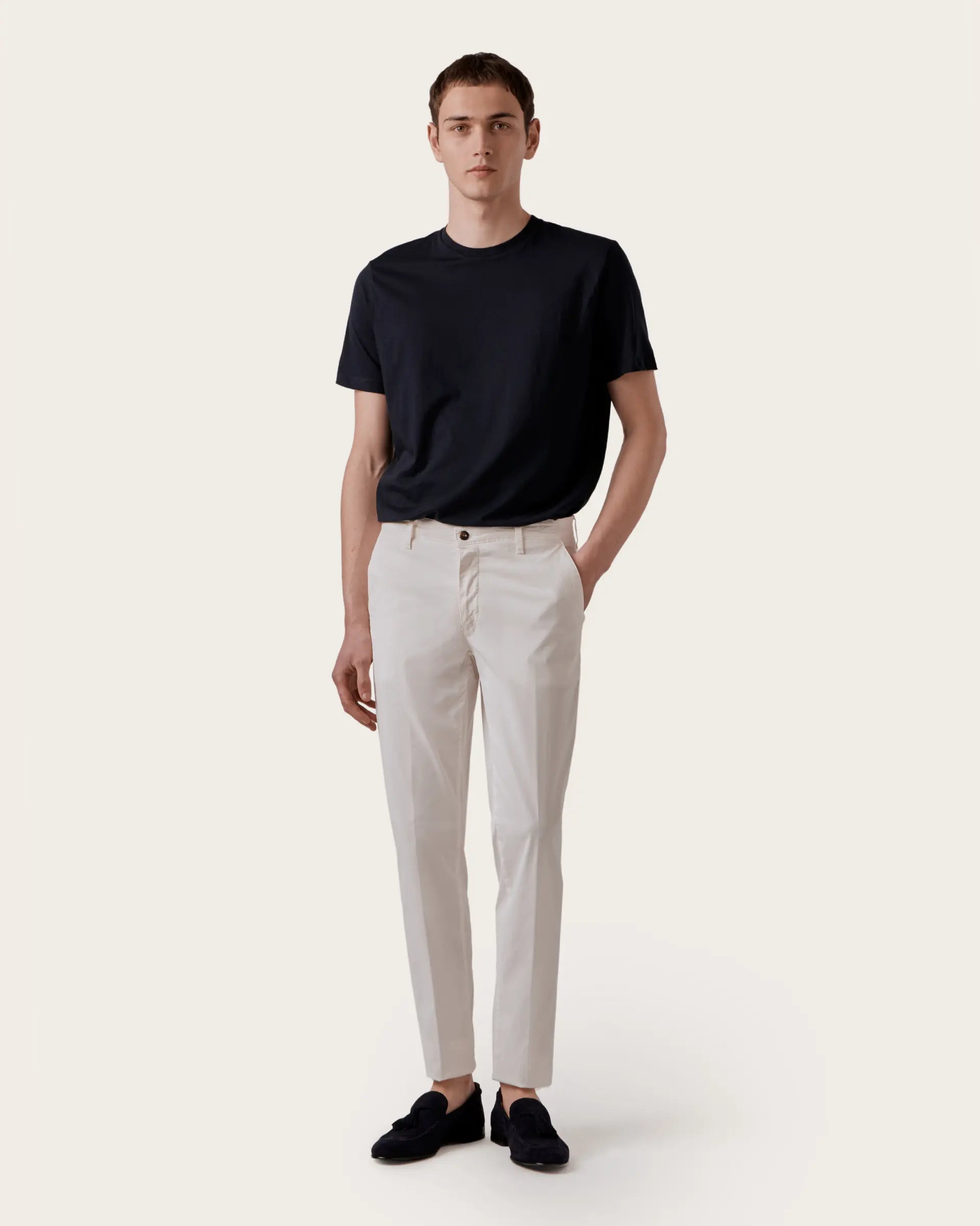 Pantalone panna in tricotina di cotone stretch