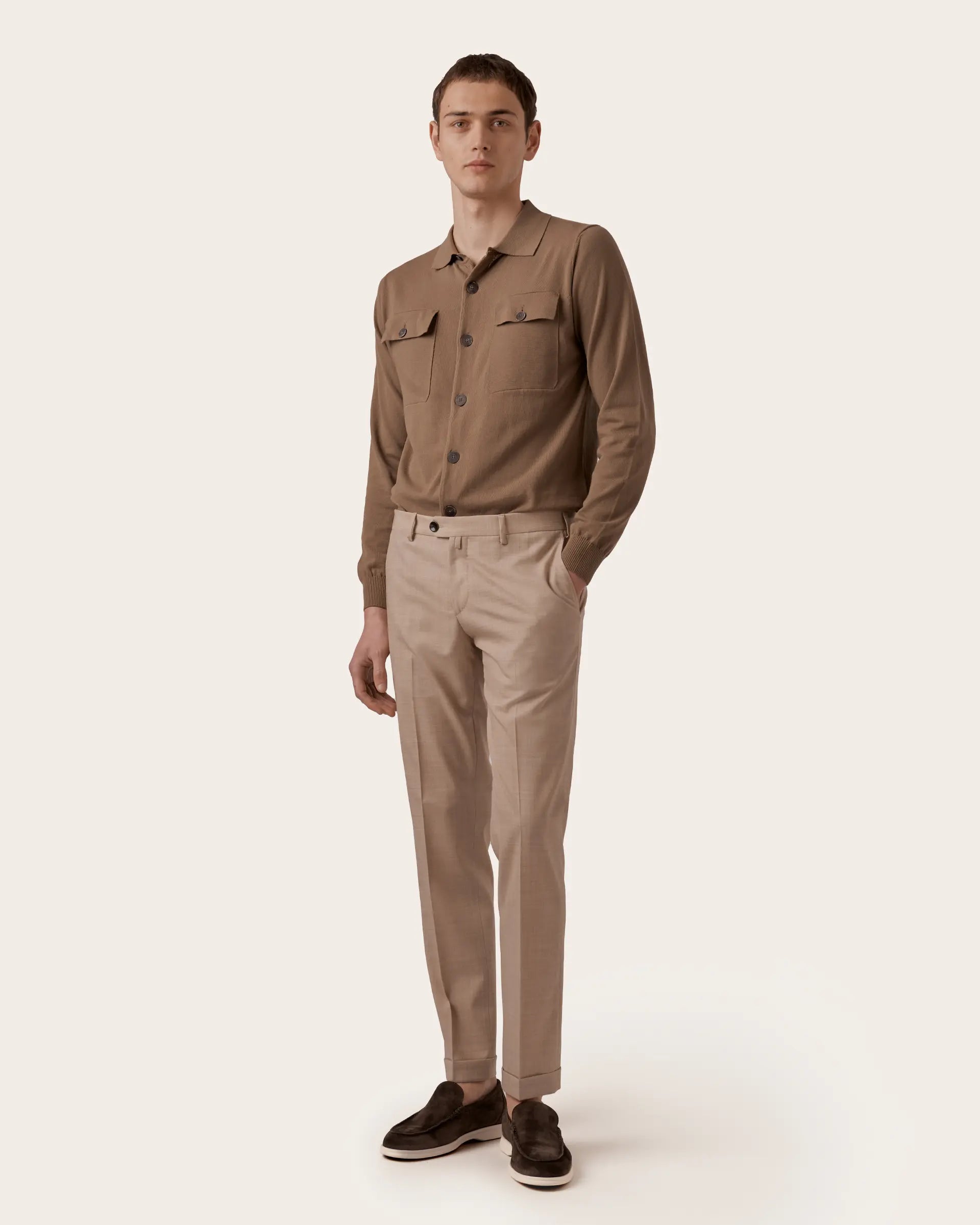Pantalone beige impeccabile in lana stretch