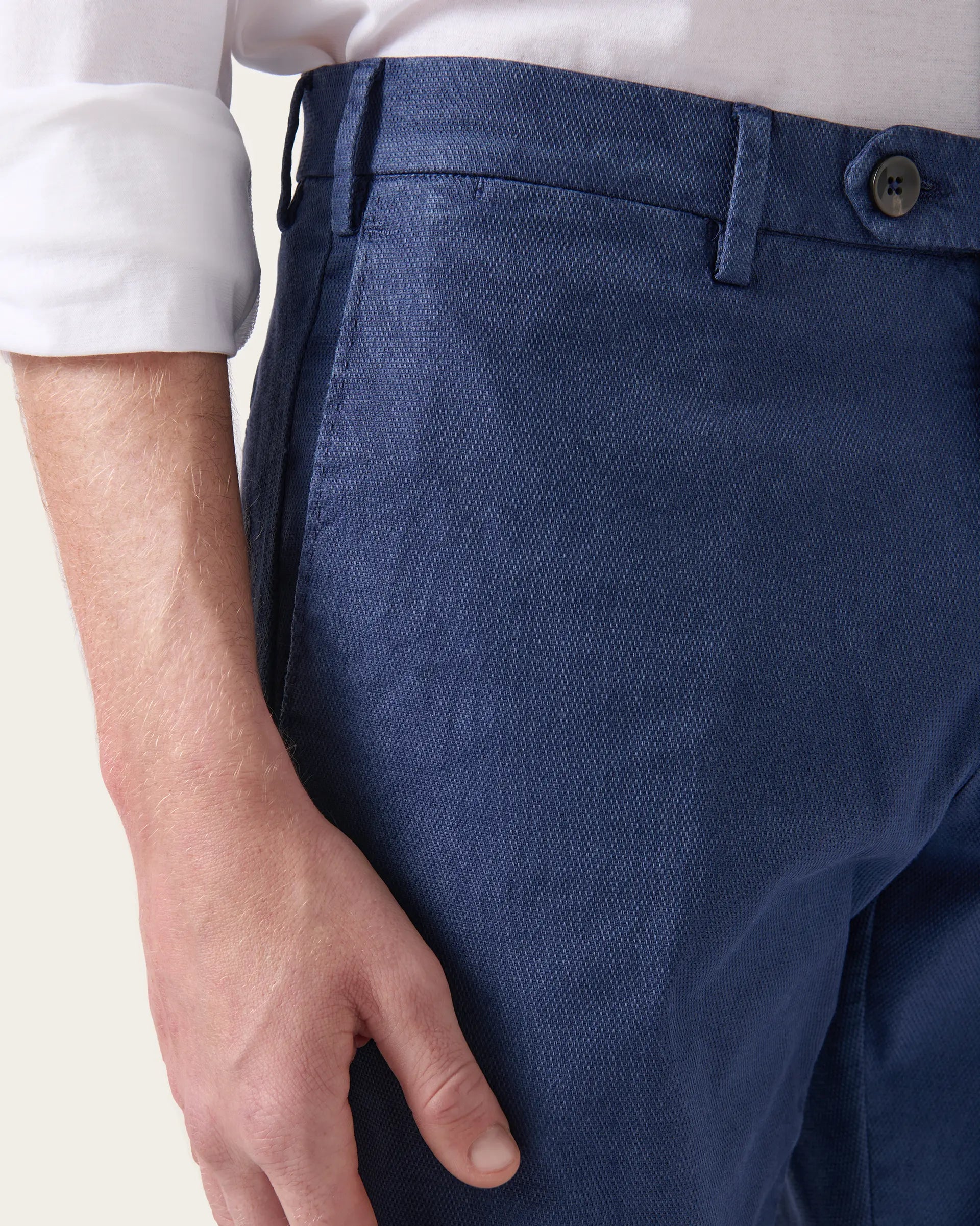 Pantalone blu in cotone reps stretch tinto in capo