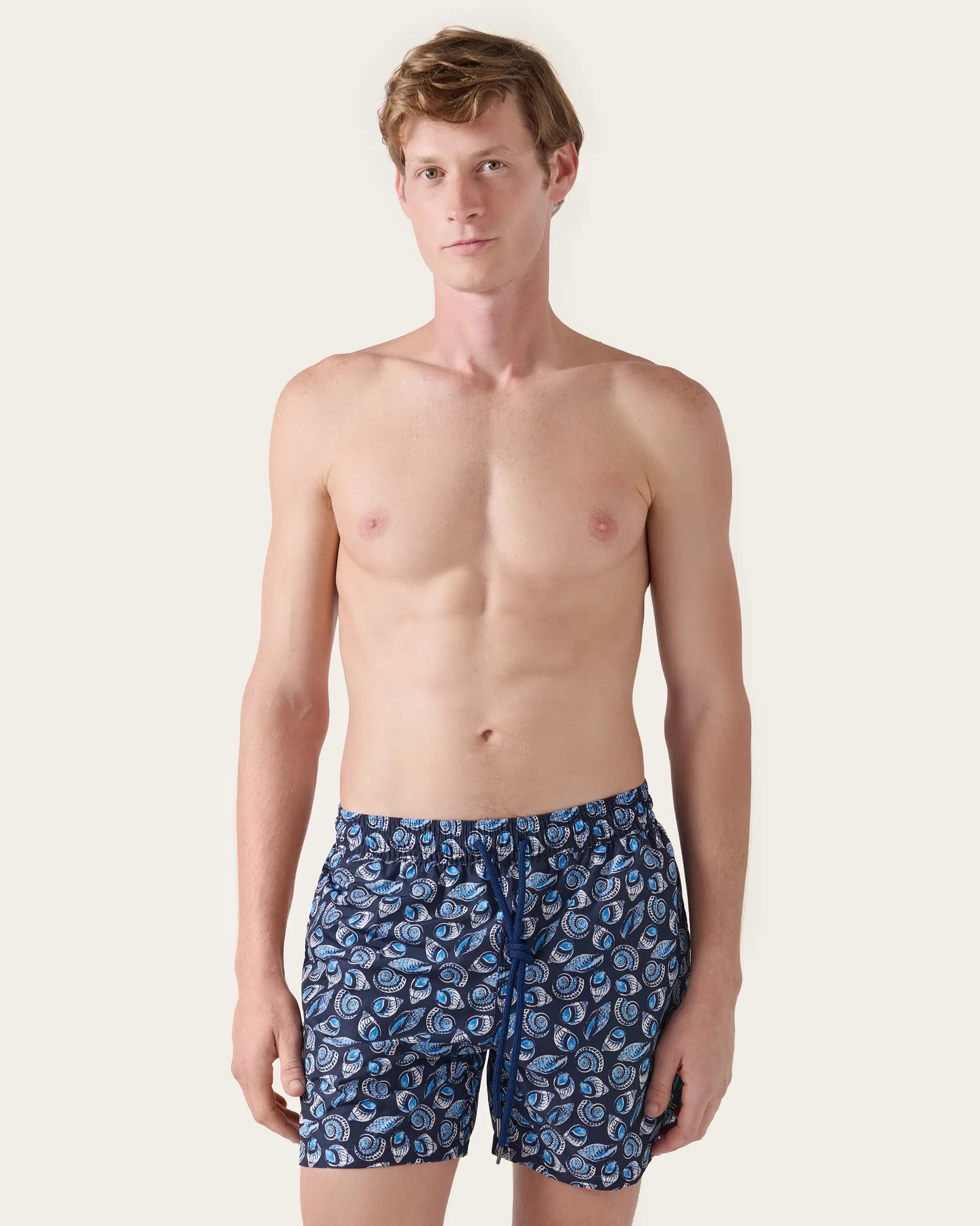 Short da bagno blu fantasia conchiglia