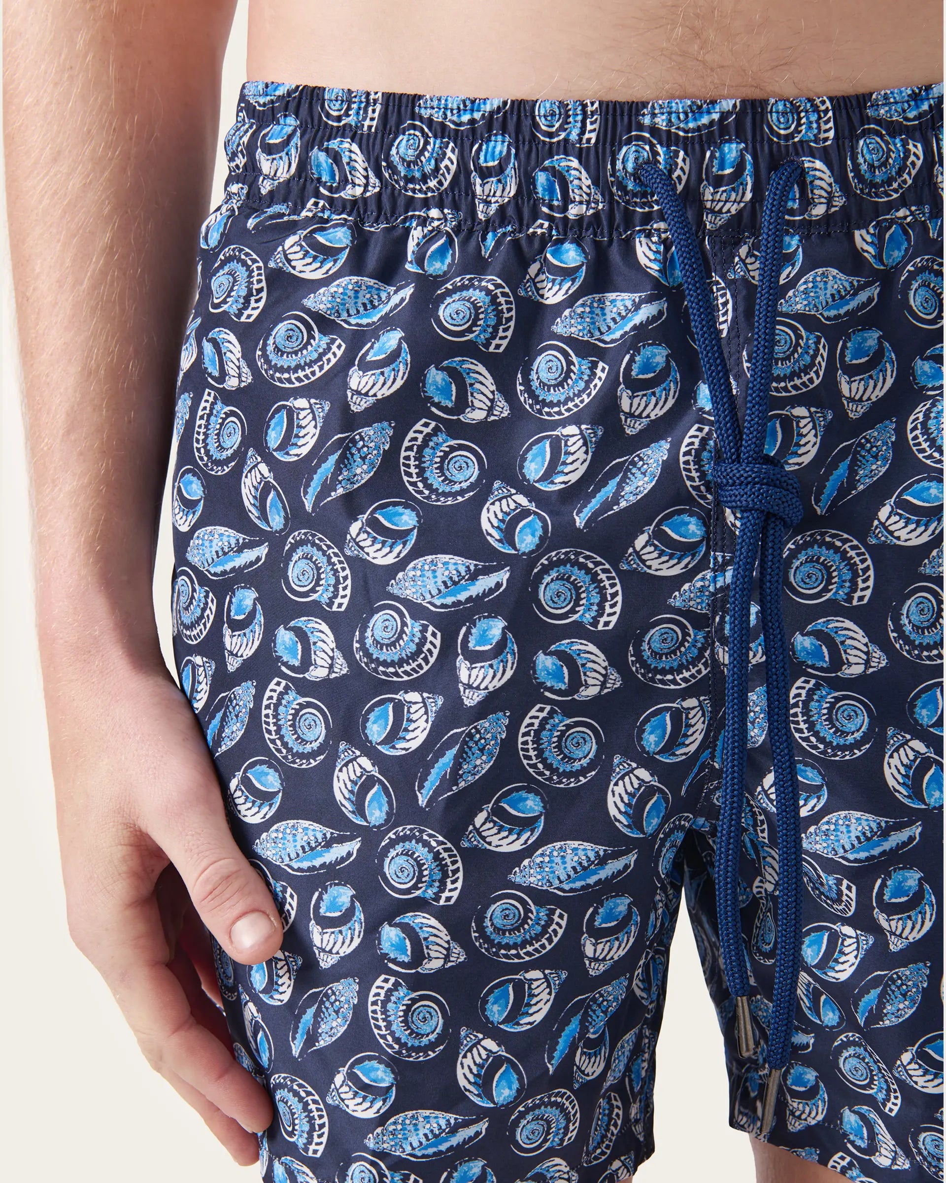Short da bagno blu fantasia conchiglia
