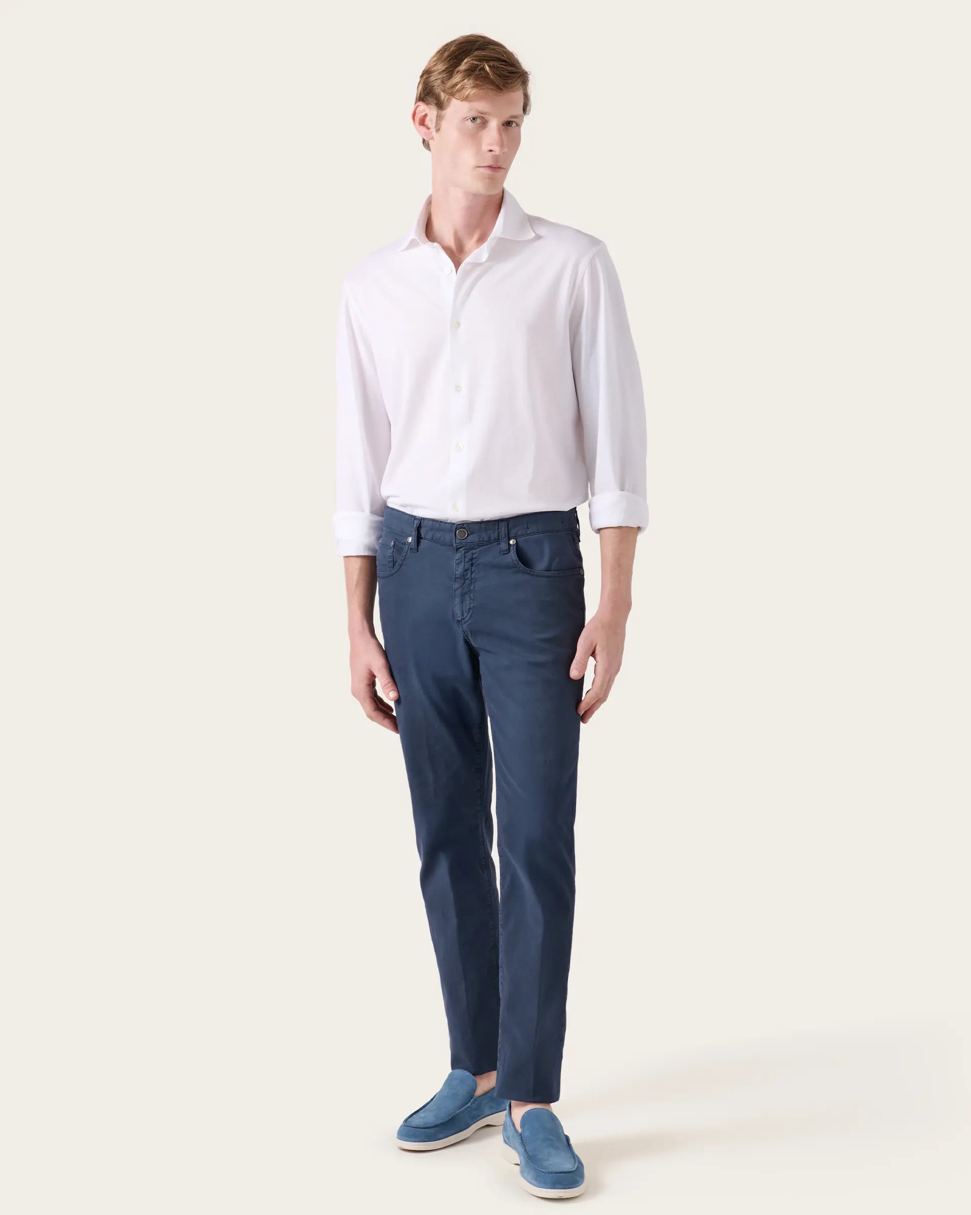5 pockets blu in cotone twill stretch