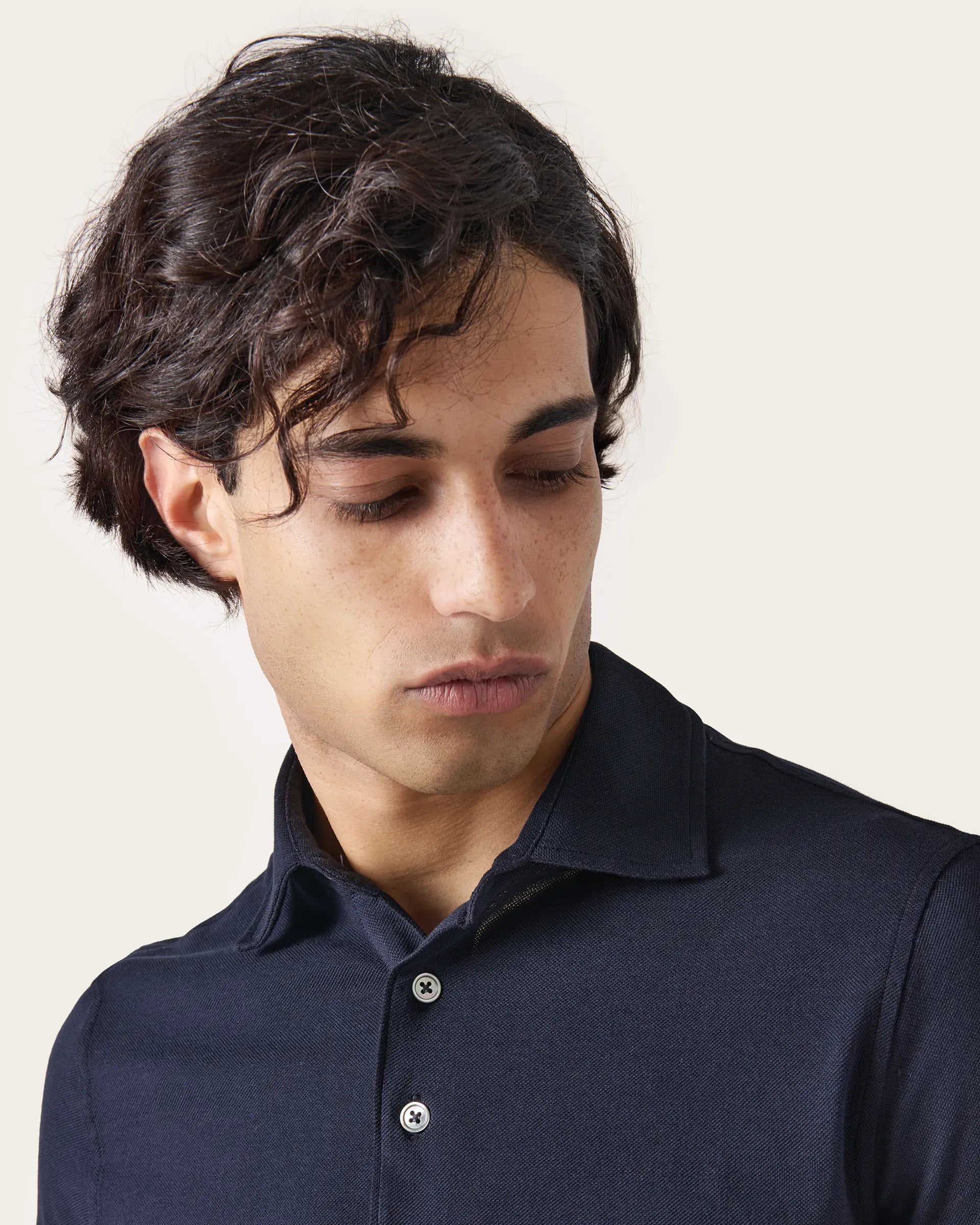 Polo manica corta blu con bottoni in puro cotone