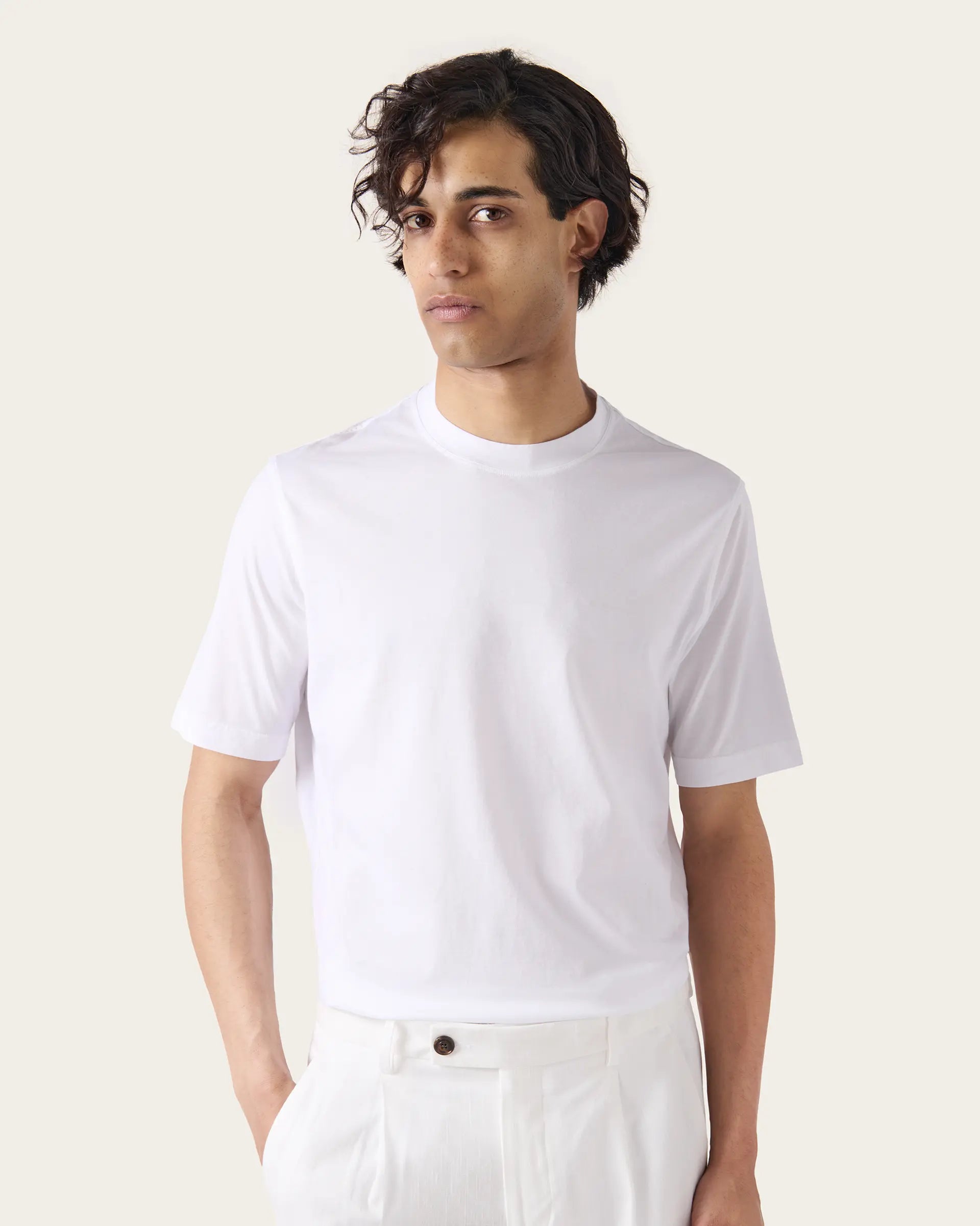 T-shirt girocollo bianco in jersey di puro cotone