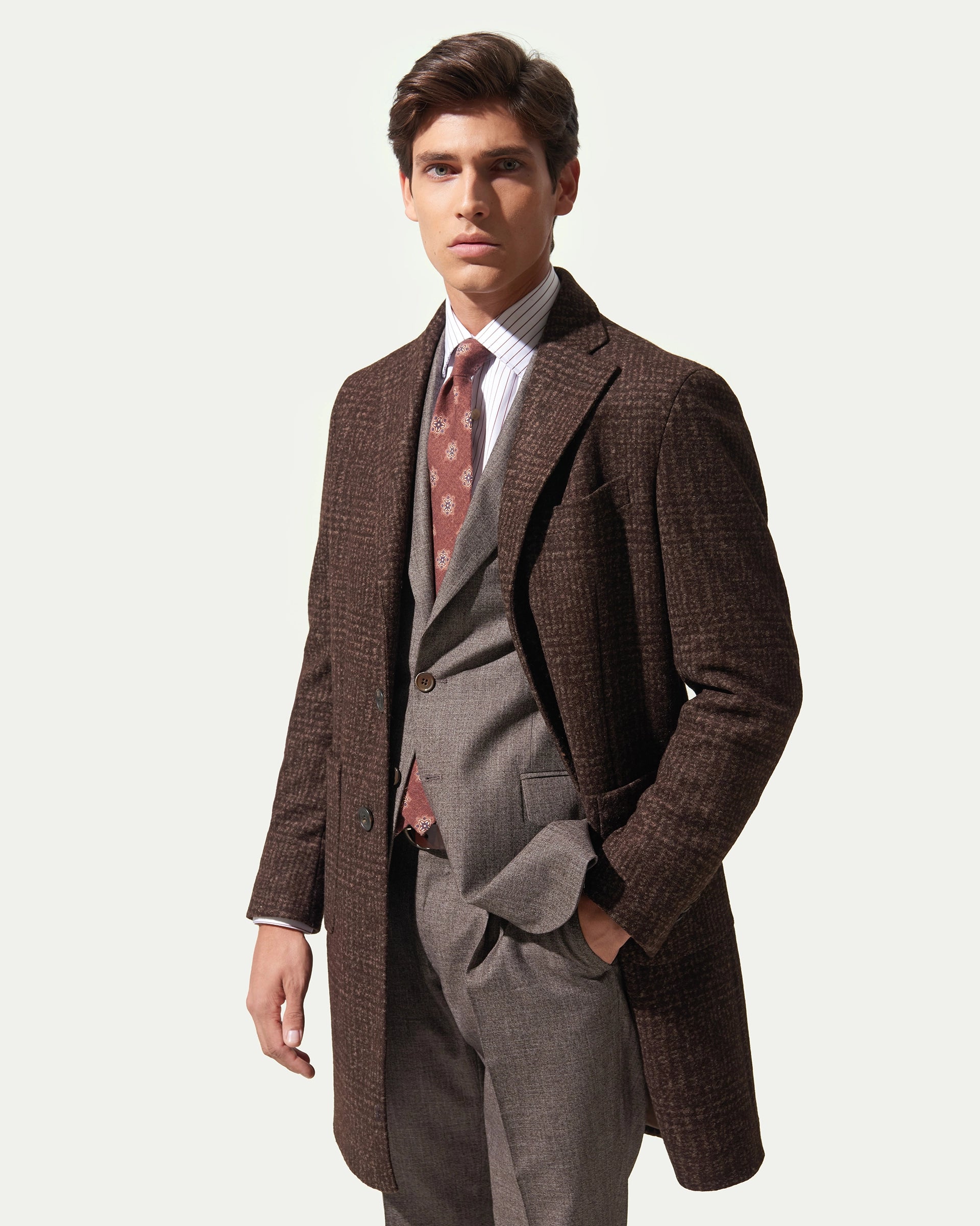 Cappotto marrone in fantasia galles jersey