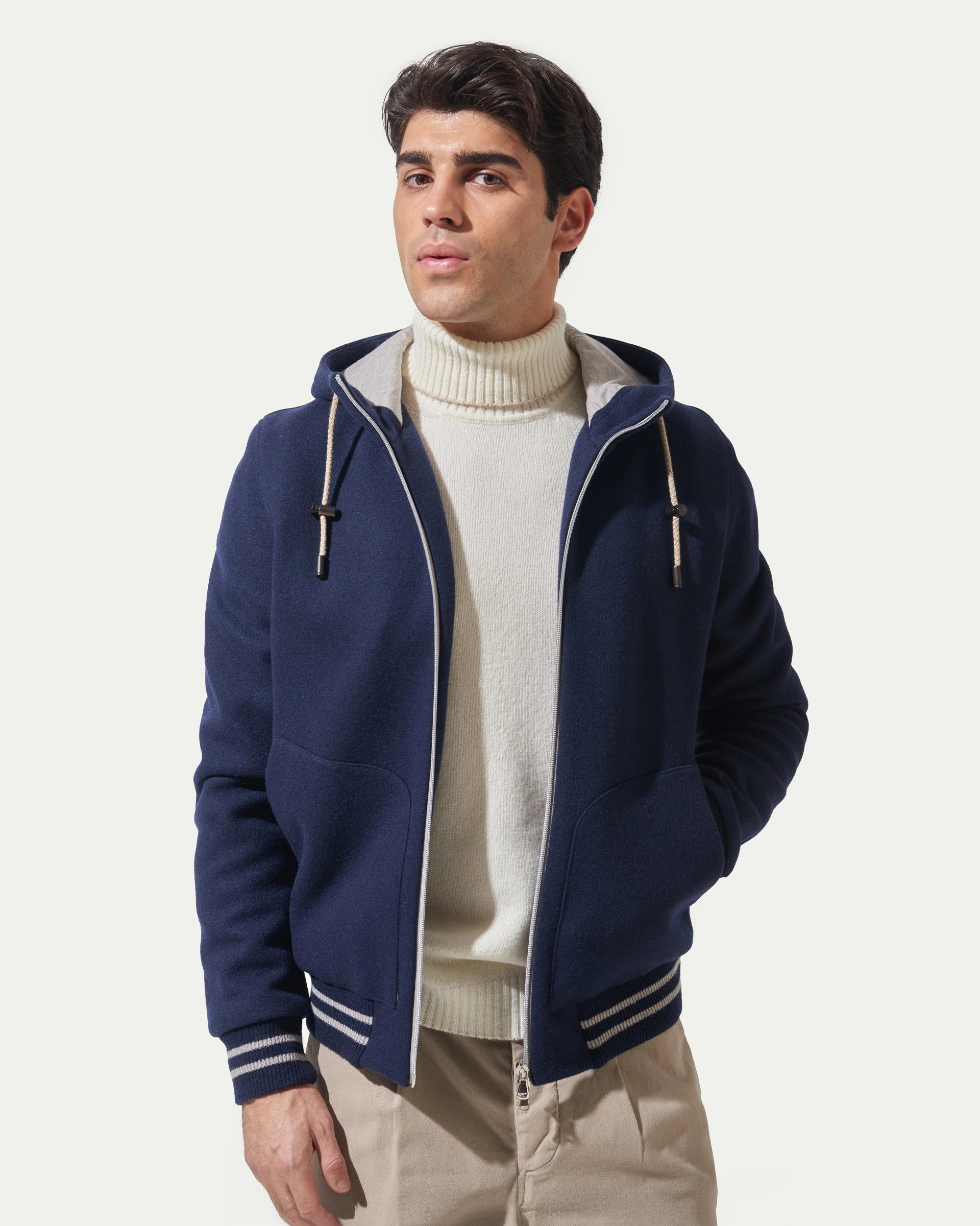 Bomber Blu tipo felpa in lana stretch